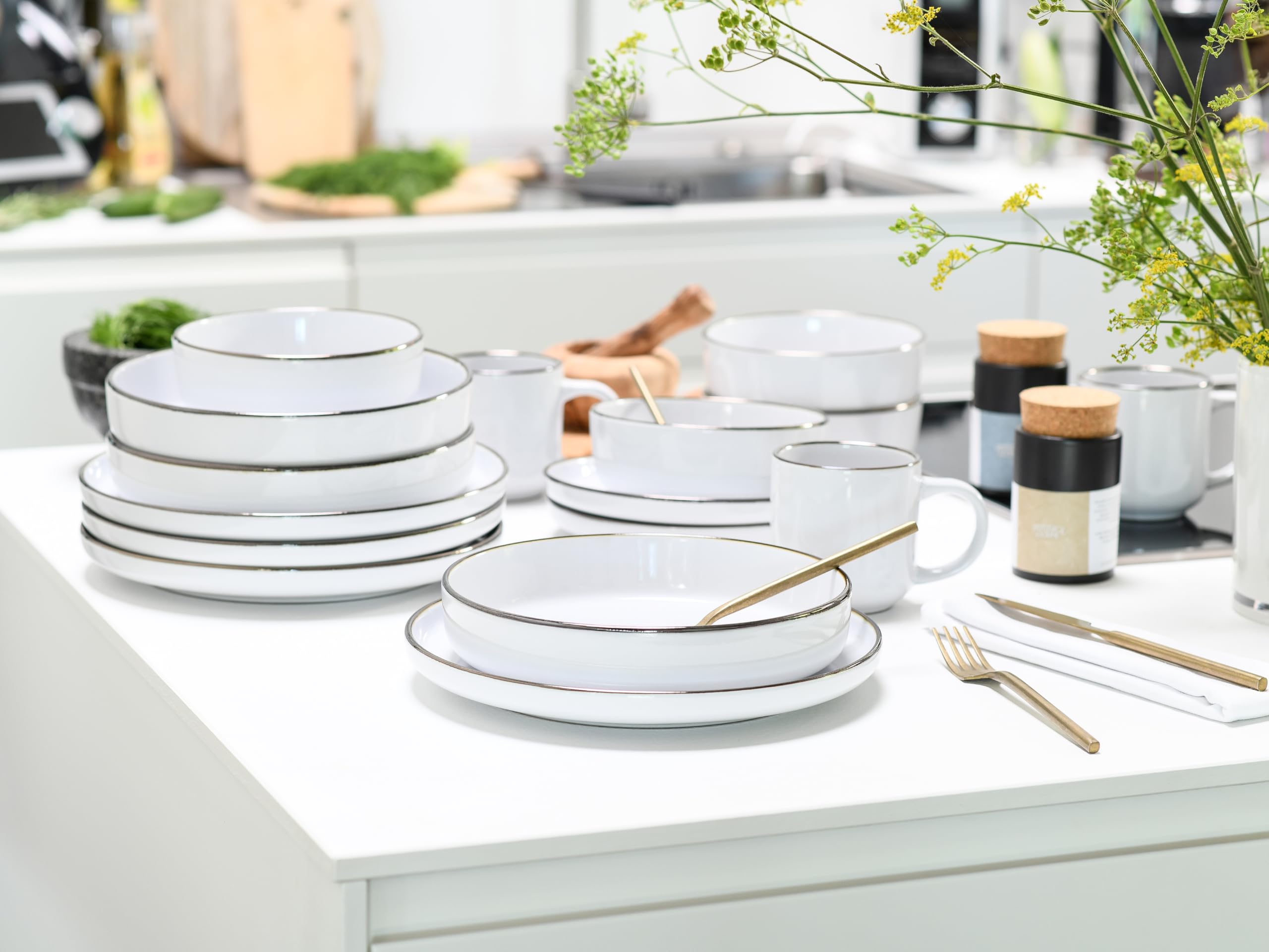 CreaTable 24795 Kombiservice Serie Nordic Festive Weiss 10-tlg. 2 Personen