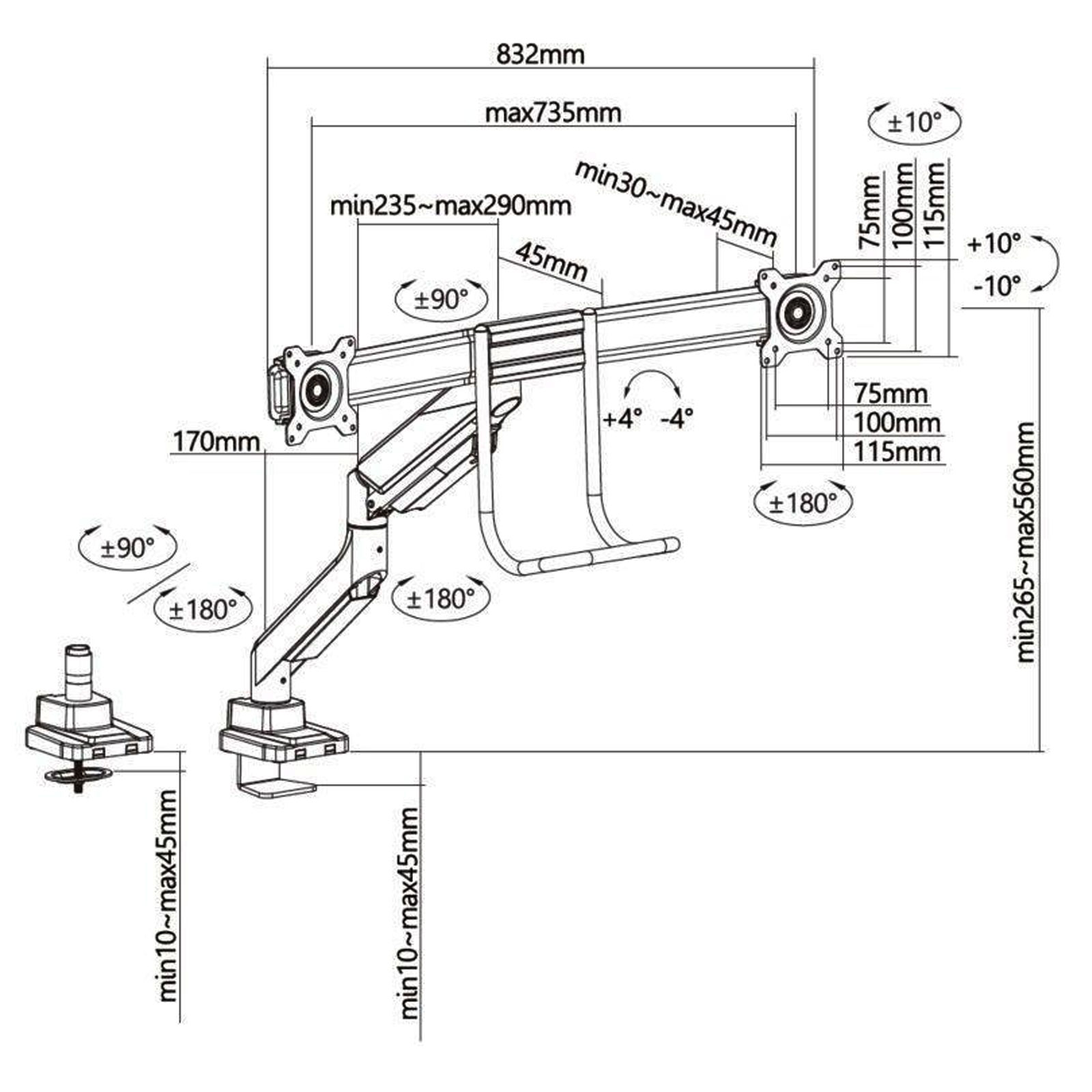 Equip 17"-32" Doppelmonitor-Tischhalterung Equip 17"-32" Doppelmonitor-Tischhalterung