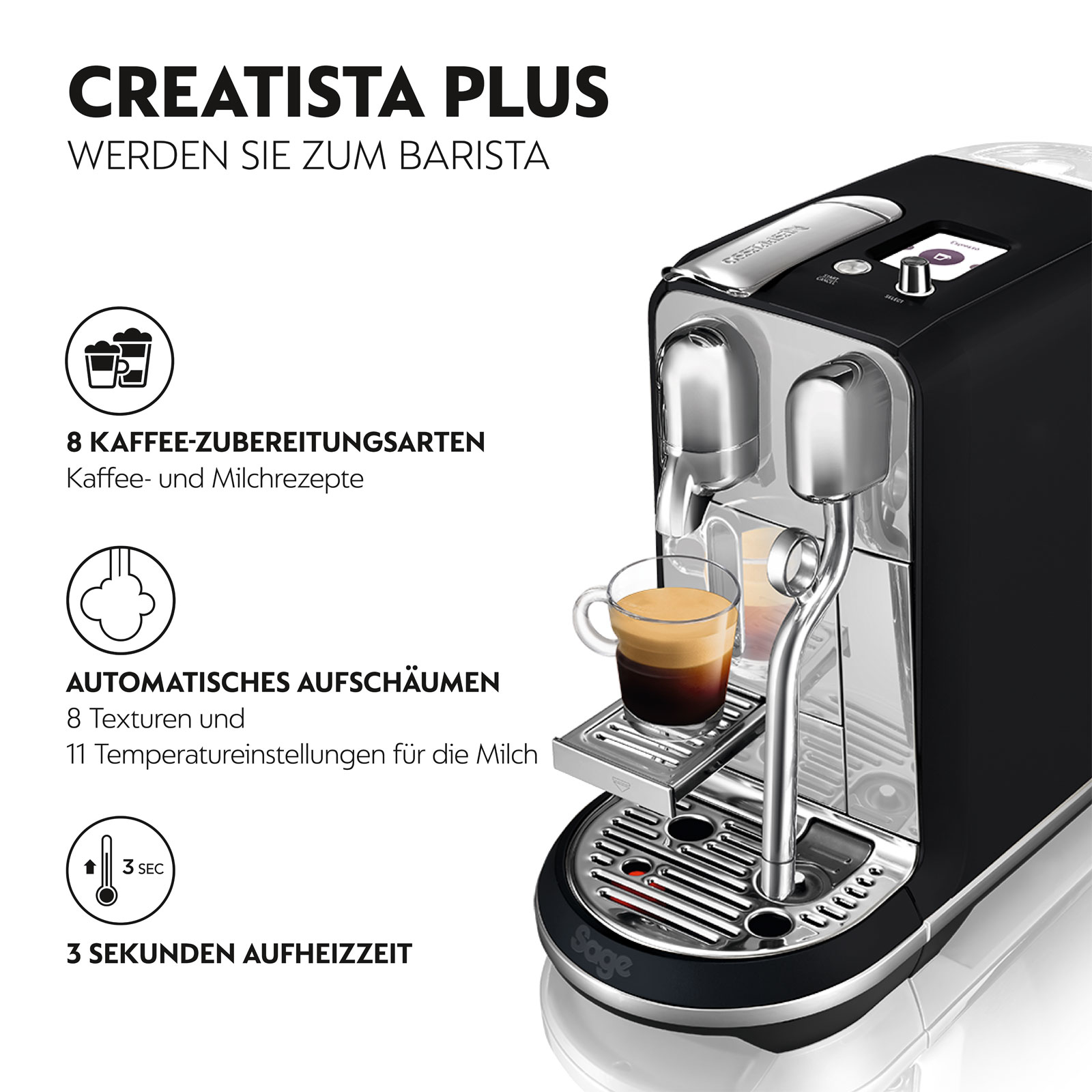 Sage the Creatista Plus SNE800BTR Trüffelschwarz Nespresso-Kapselmaschine