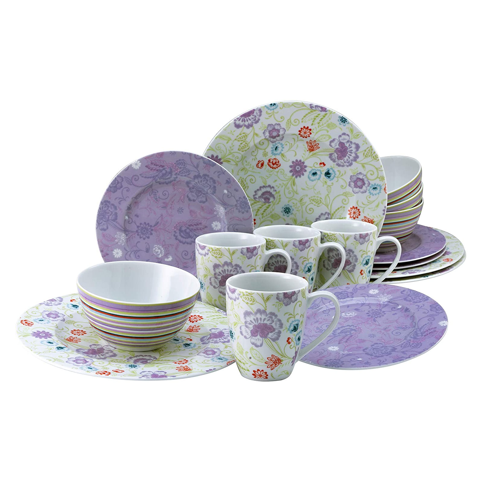 CreaTable, 22509, Serie ORIENTAL flieder, Geschirrset, Kombiservice 16 teilig