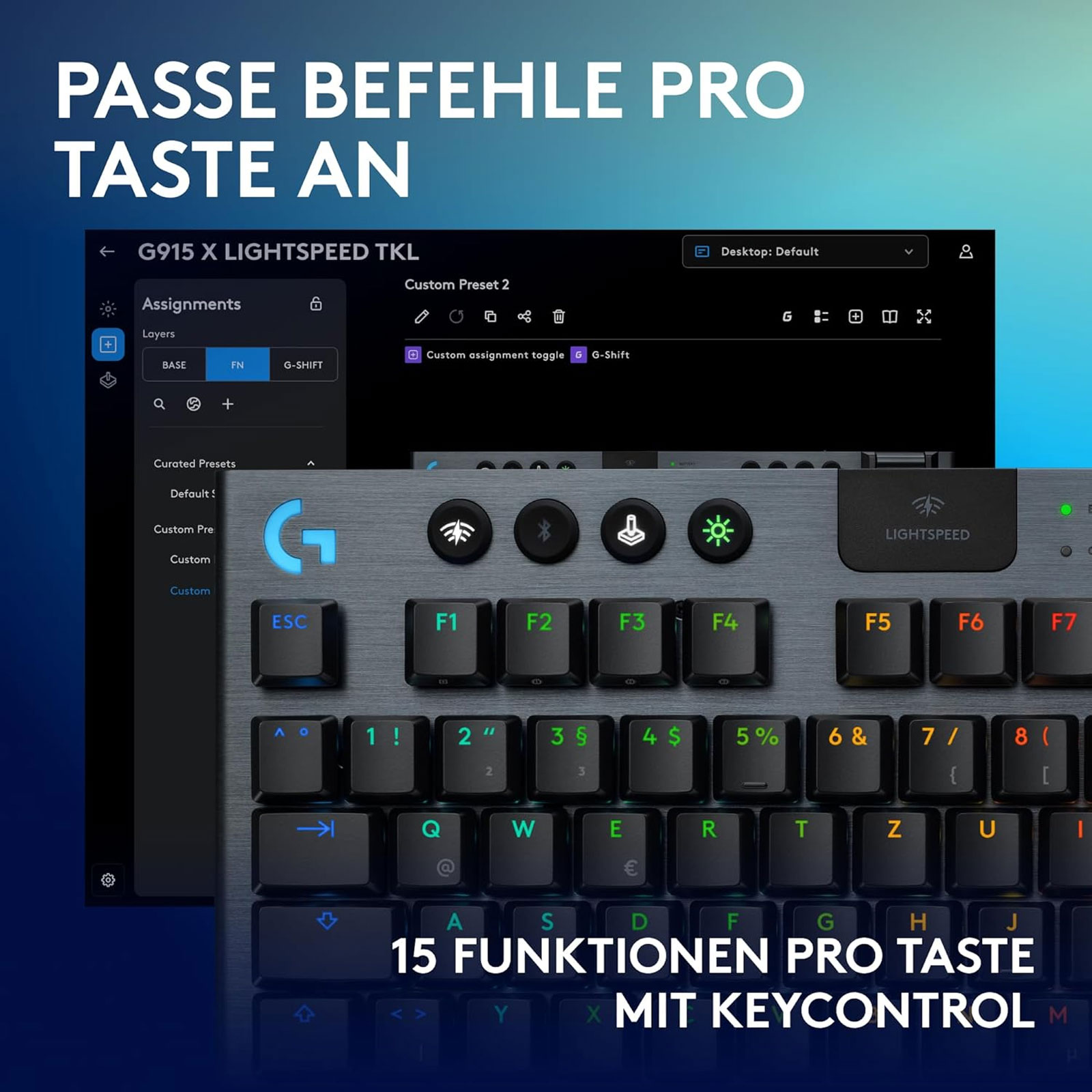 Logitech G G915 X LIGHTSPEED TKL – flache kabellose Gaming-Tastatur mit Double-Shot-PBT-Tastenkappen