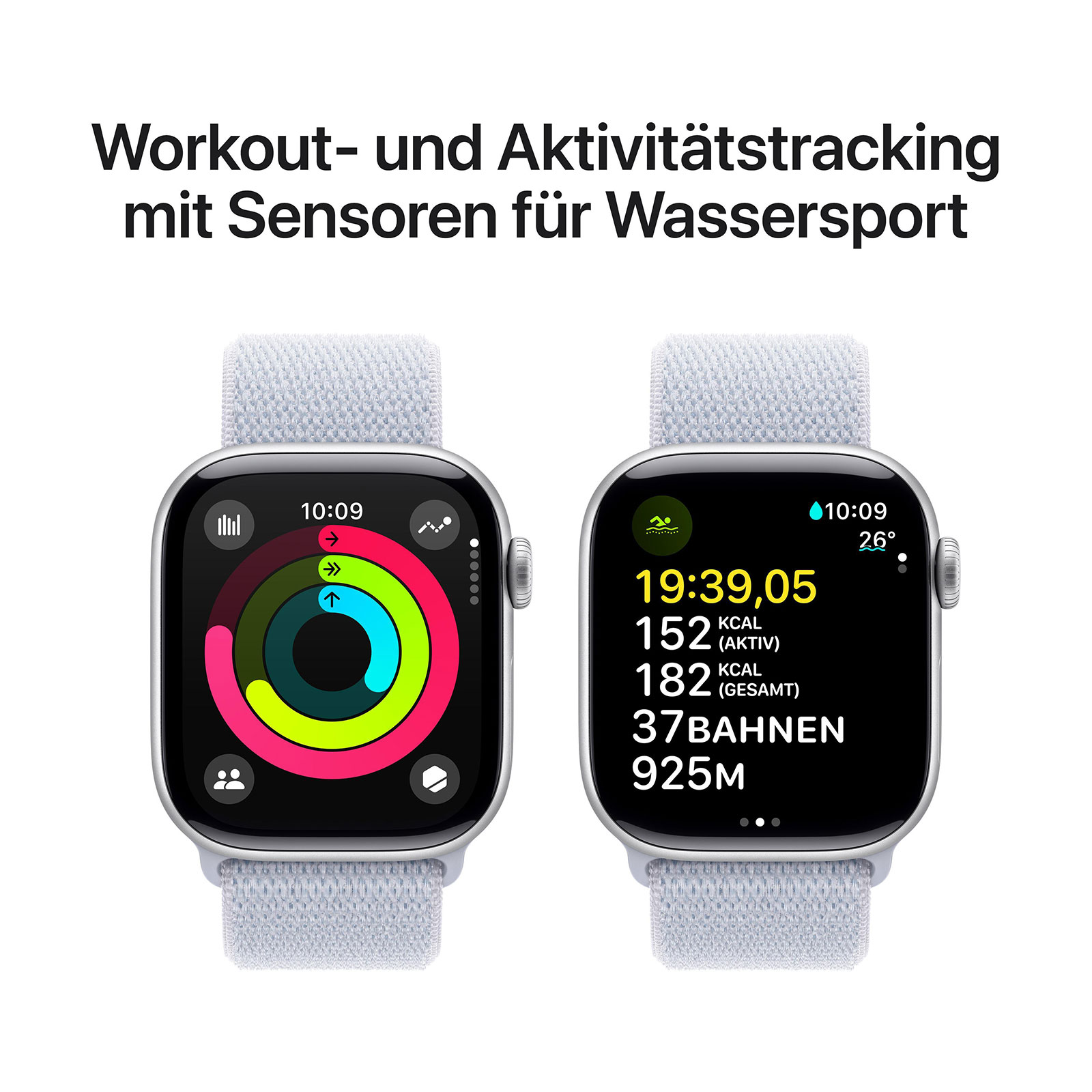 Apple Watch Series 10 GPS, 42 mm Aluminiumgehäuse Silber, Sport Loop Blaue Wolke