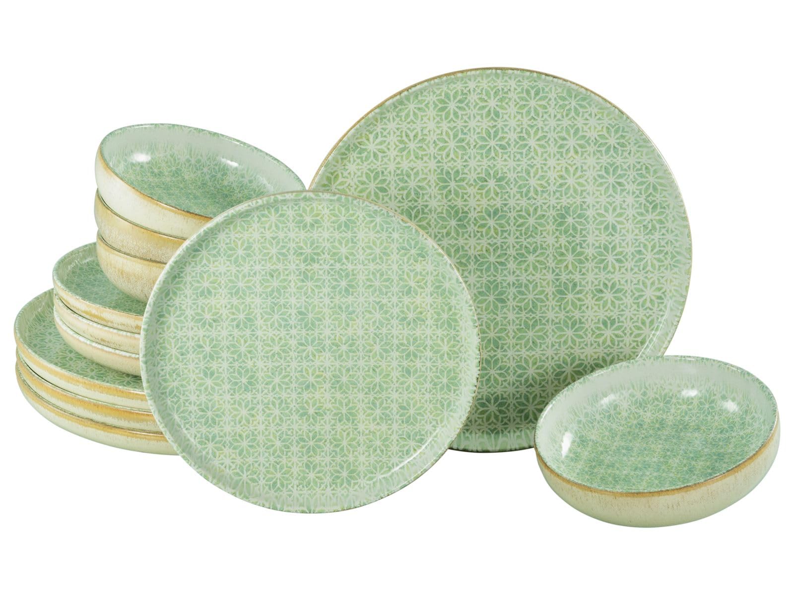CreaTable, 24085, Serie Uno Emiliana Grün, 12-tlg Geschirrset für 4 Personen