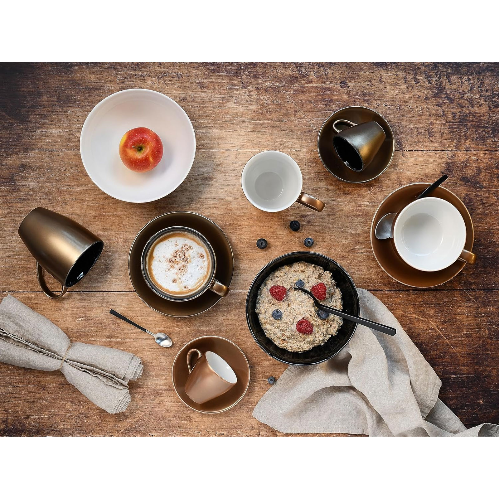 CreaTable, 25851, Serie GOLDEN DAYS schwarz Bistrotassen, Becherset 2 teilig