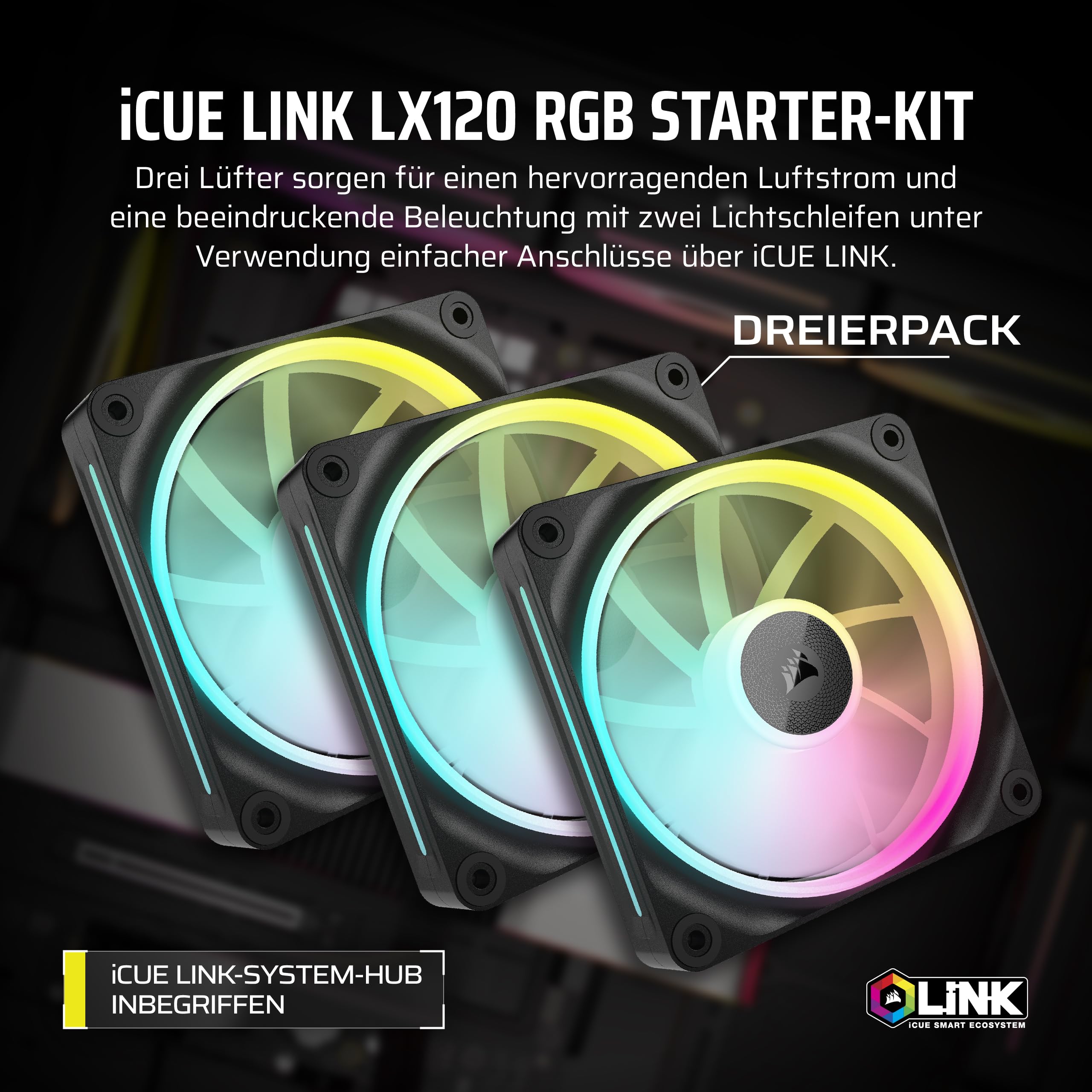 CORSAIR iCUE LINK LX120 RGB 120mm PWM-Lüfter Dreierpack