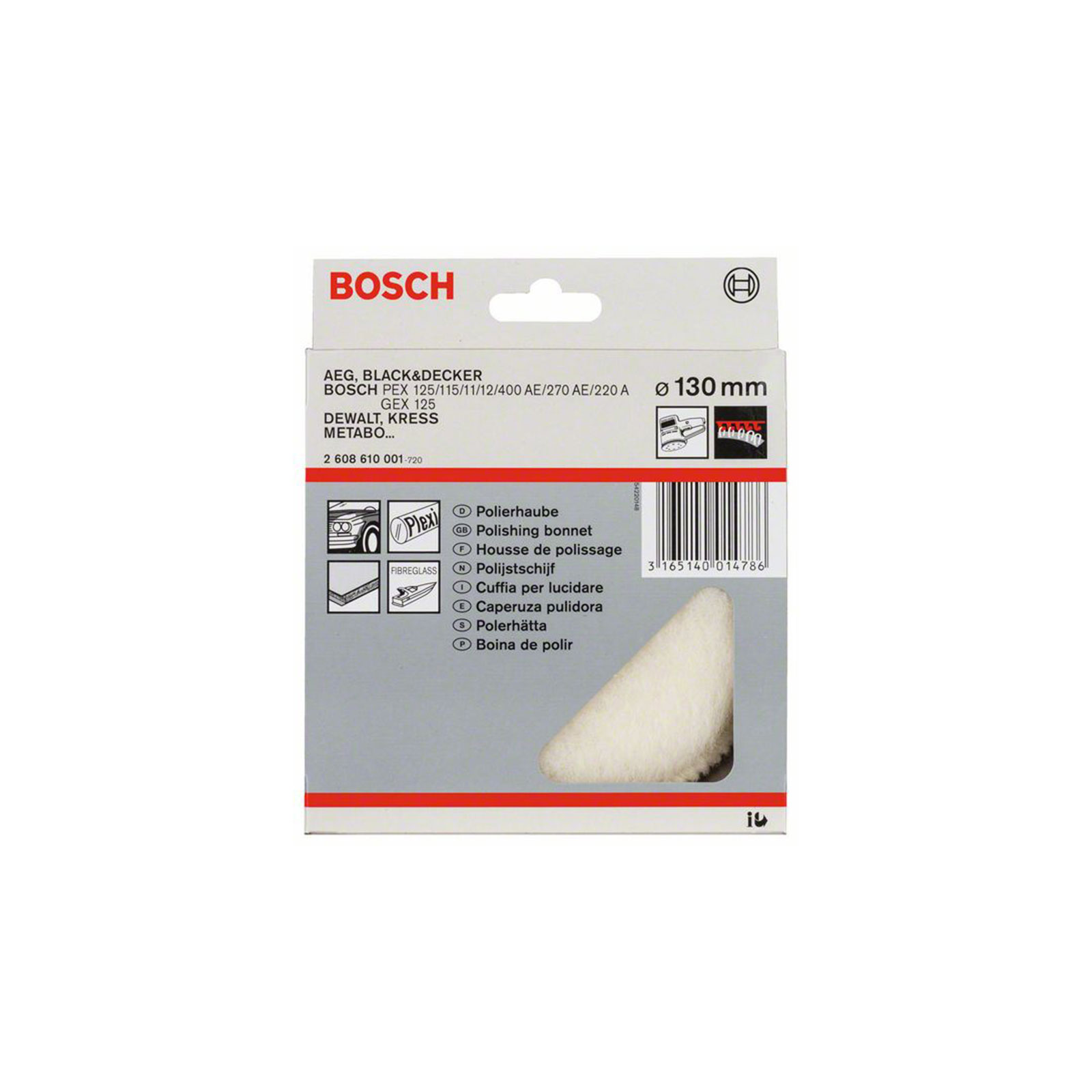 Bosch Professional Lammwollhaube fuer Exzenterschleifer, 130 mm, Klett, 1er-Pack