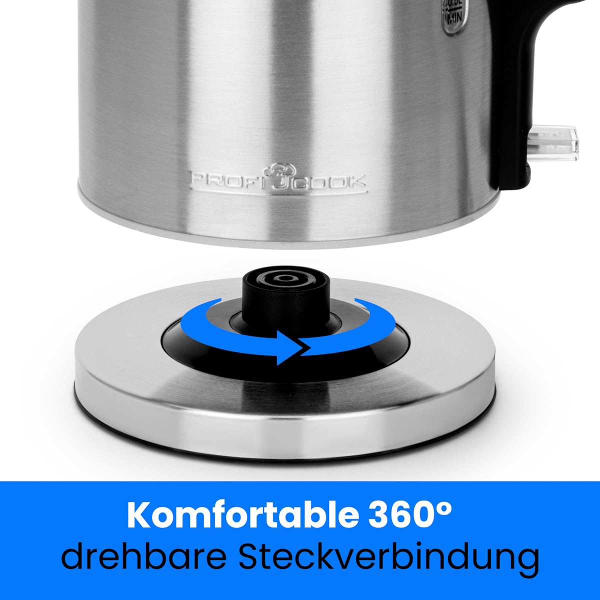 PROFICOOK PC-WKS 1321 Wasserkocher (1,7 Liter, 2200 W, Edelstahl, silber)