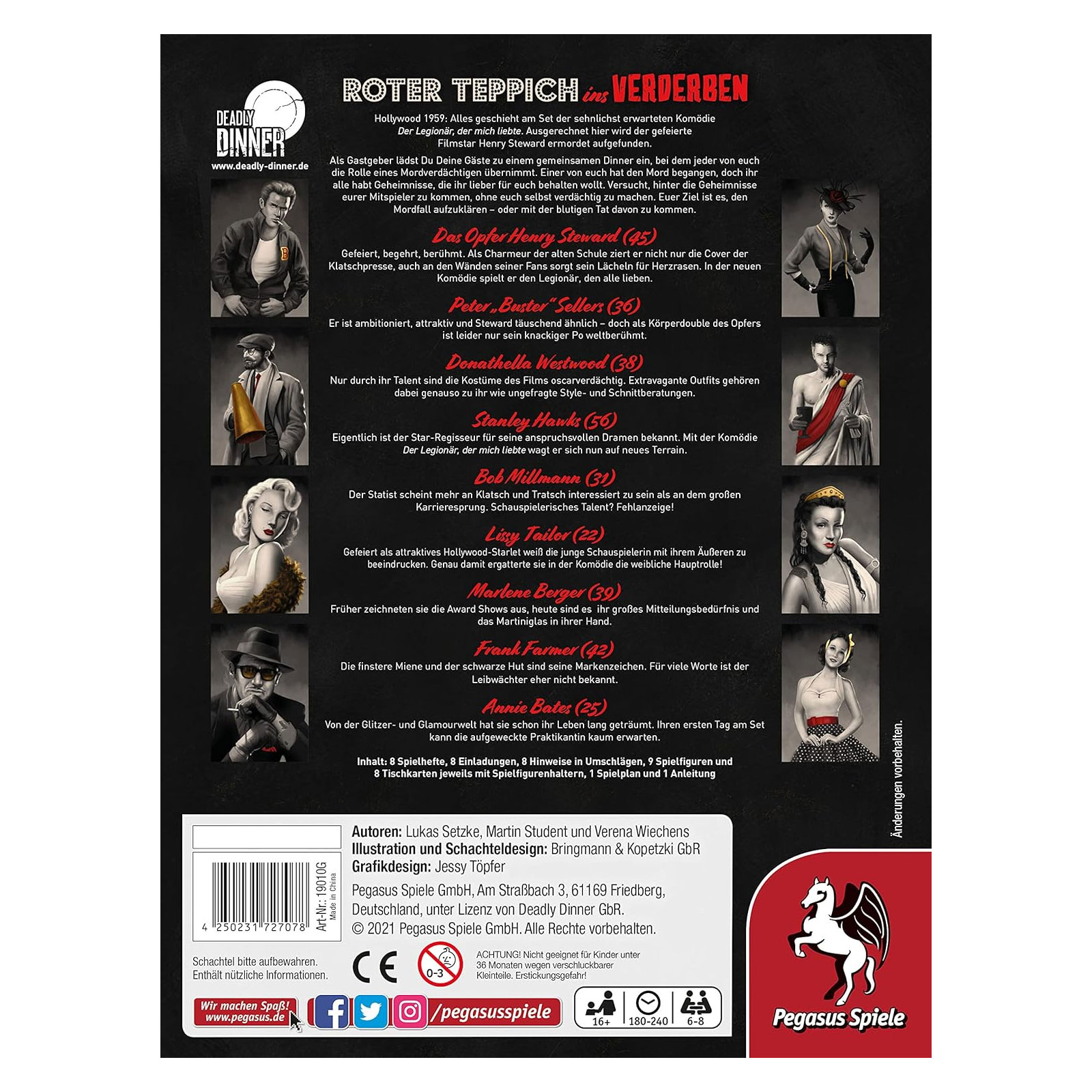 Pegasus Spiele Deadly Dinner- Roter Teppich ins Verderben 19010G Brettspiel