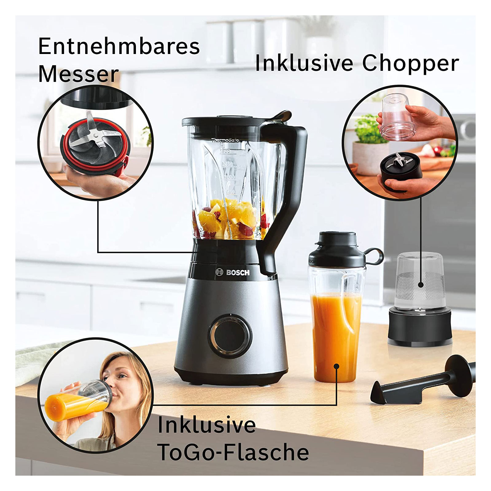 Bosch MMB6177S Standmixer, VitaPower Serie | 4, 1200 W, Silber Bosch MMB6177S Standmixer, VitaPower Serie | 4, 1200 W, Silber