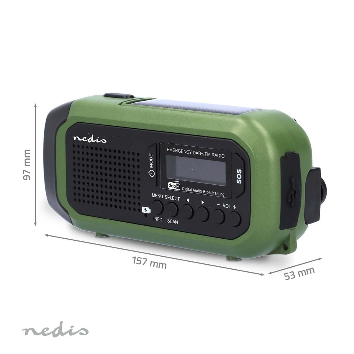 NEDIS RDDBCR2000 grün Notfallradio DAB+ FM Wecker, tragbar Batterie Solar