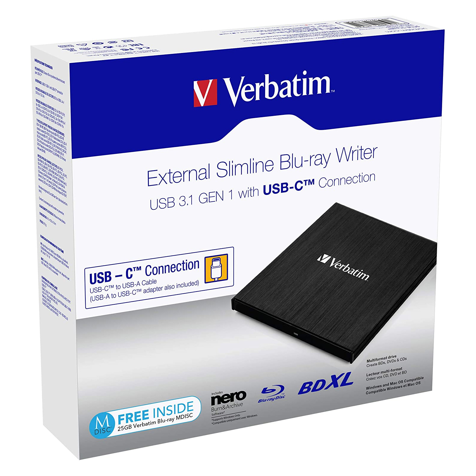 Verbatim Slimline Blu-Ray Brenner USB 3.1 GEN 1 USB-C extern