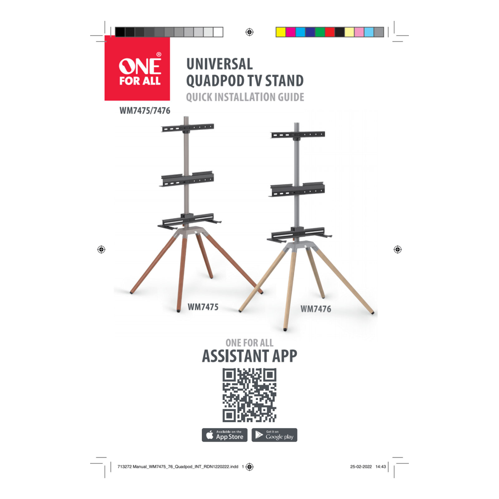 ONE FOR ALL TV-Stativ Quadpod WM7475 Walnut/Gun Metal