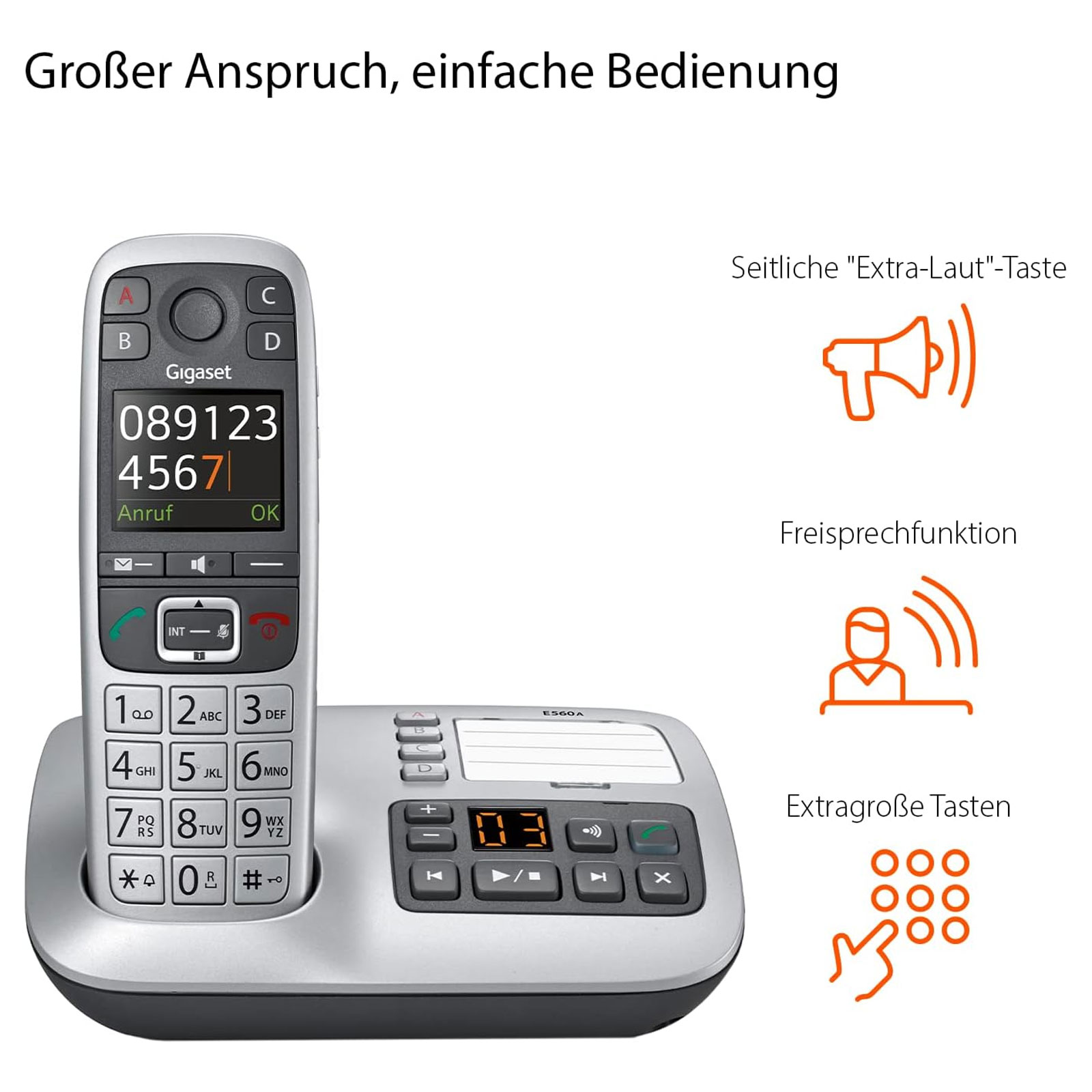 Gigaset E 560 A Seniorentelefon mit Anrufbeantworter Hörgerätekompatibel Analog