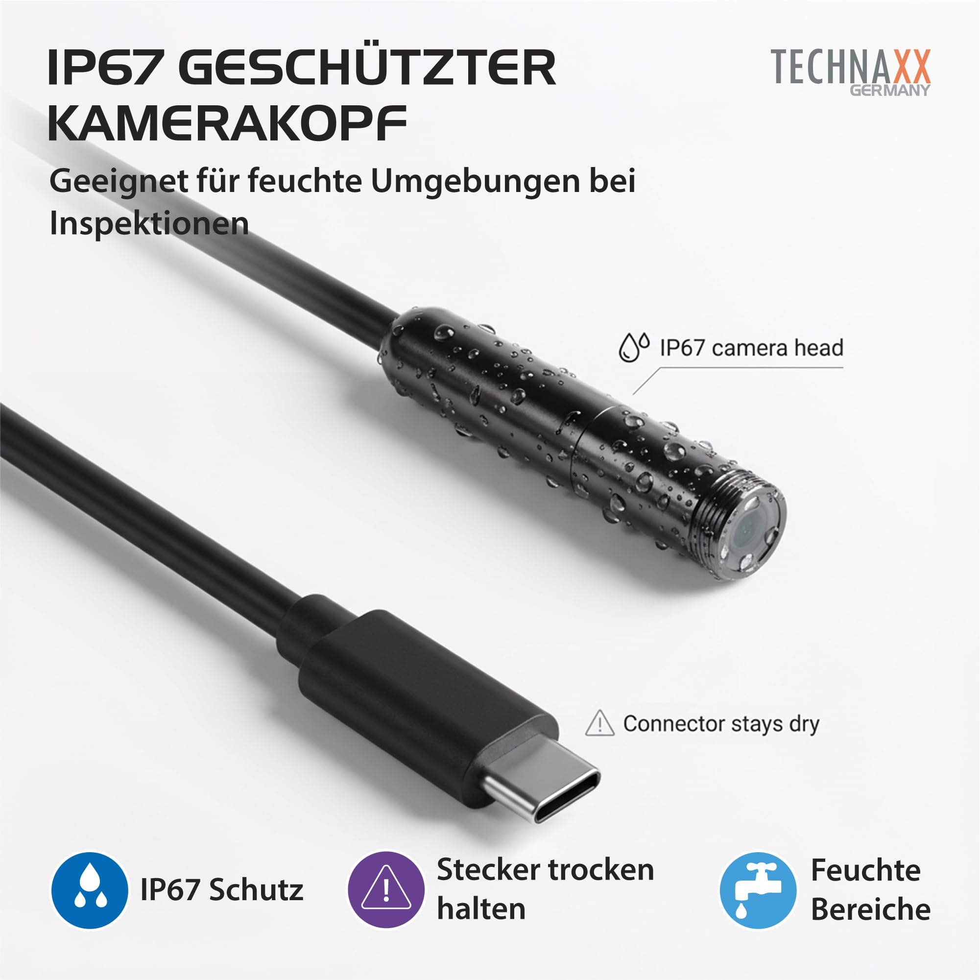 Technaxx USB-C Endoskopkamera TX-386 – Inspektionskamera mit Licht