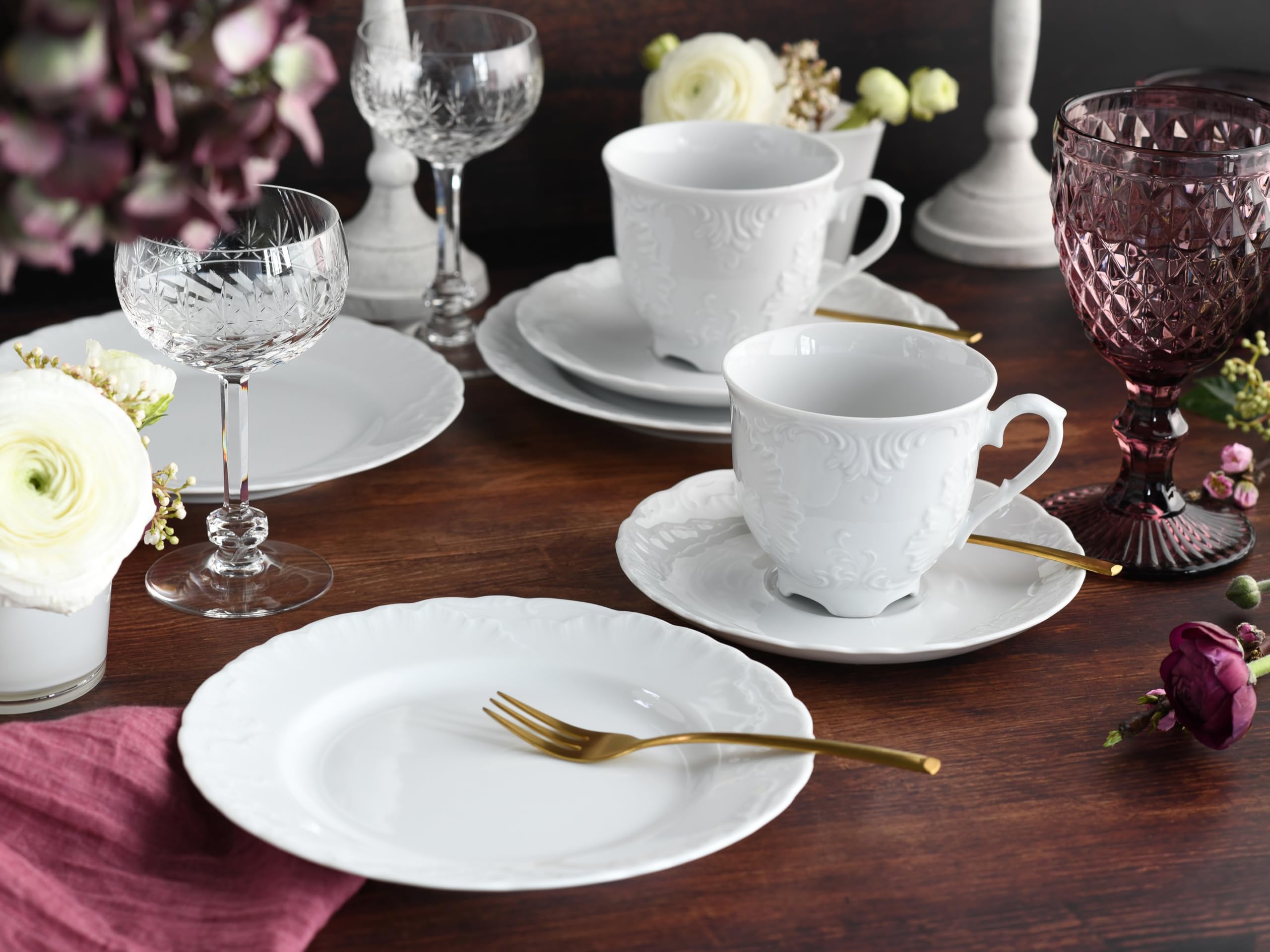 CreaTable, 12644, Serie Rokoko Weiss, 30-teiliges Geschirrset für 6 Personen