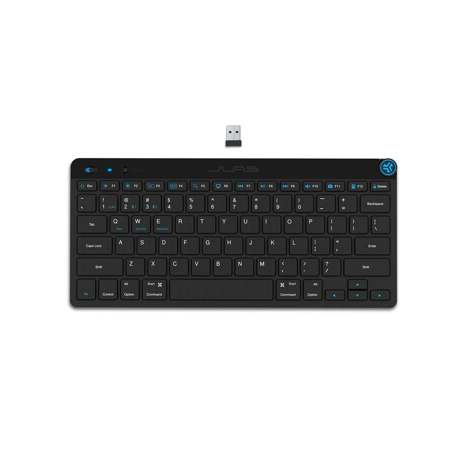 JLab Go Keyboard Schwarz Wireless-Tastatur Bluetooth und 2,4 GHZ USB Dongle 