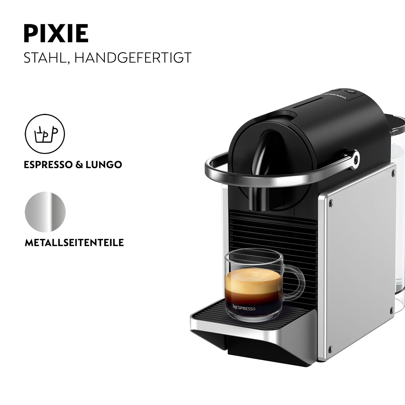 De'Longhi EN127.S PIXIE Re-Design silber Nespresso-Kapselmaschine