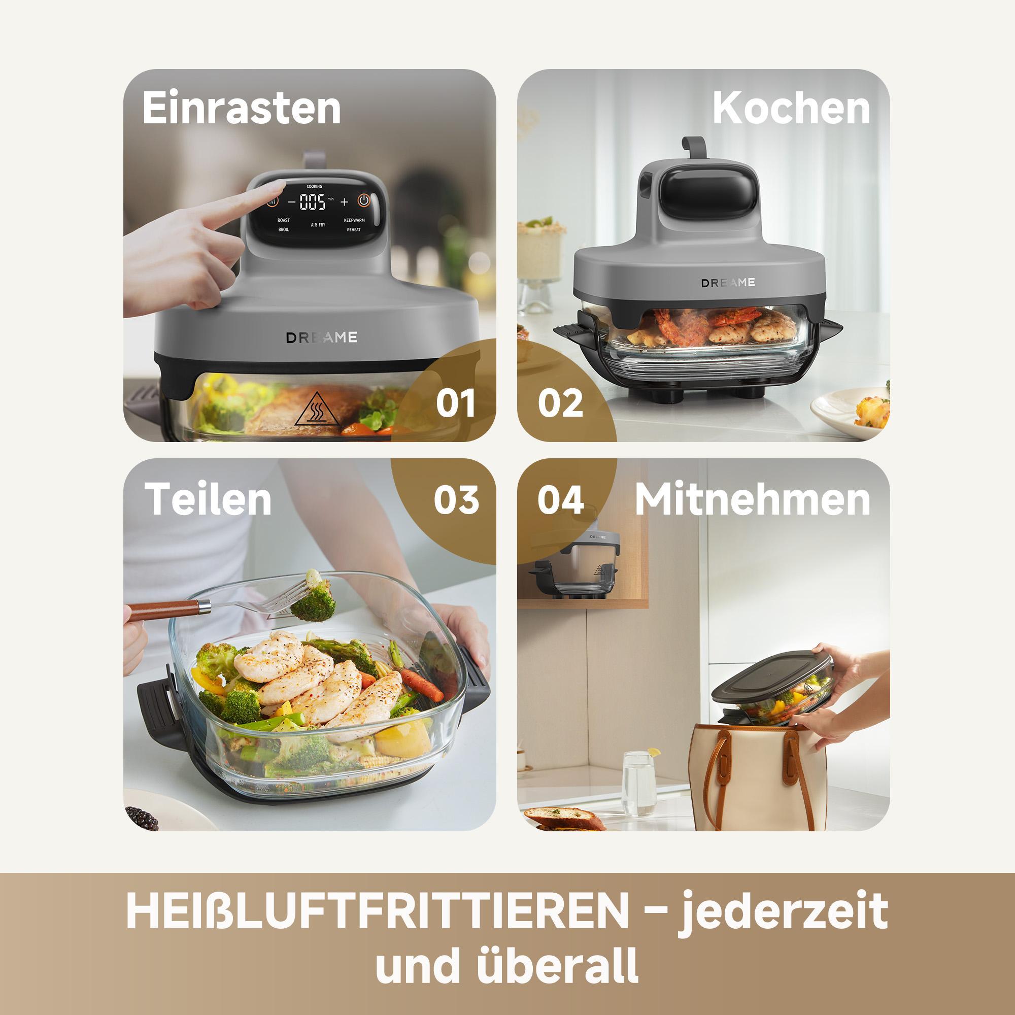 dreame Tasti Heißluftfritteuse 2,5 L und 4,5 L Glasbehälter, 1500 W Leistung