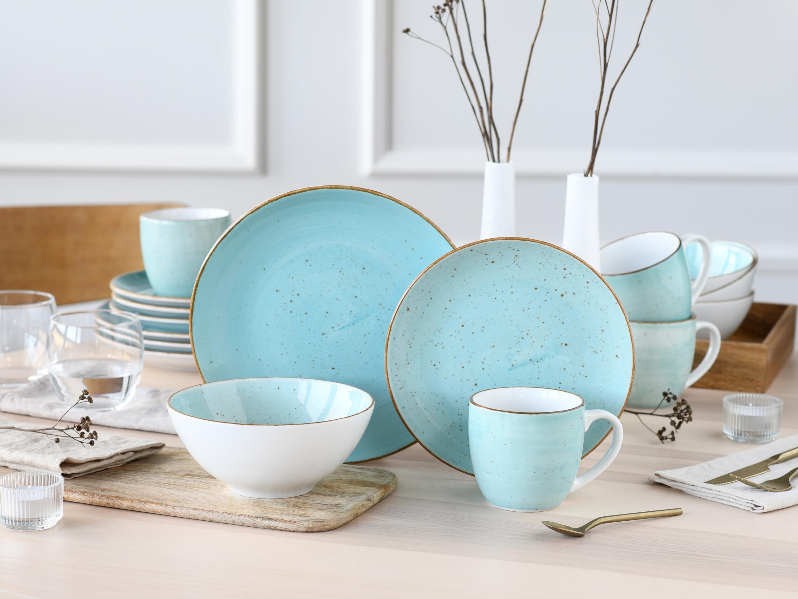 Creatable, 24539, Serie Vintage Nature Aqua, 16-tlg Geschirrset für 4 Personen