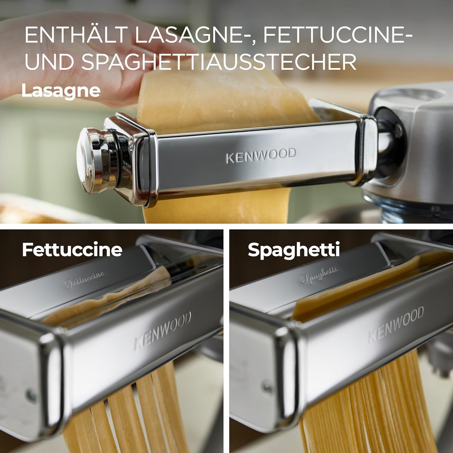 Kenwood MAX 980.ME Pasta-Set - Lasagne Roller, Fettuccine und Spaghetti Schneideinsätze