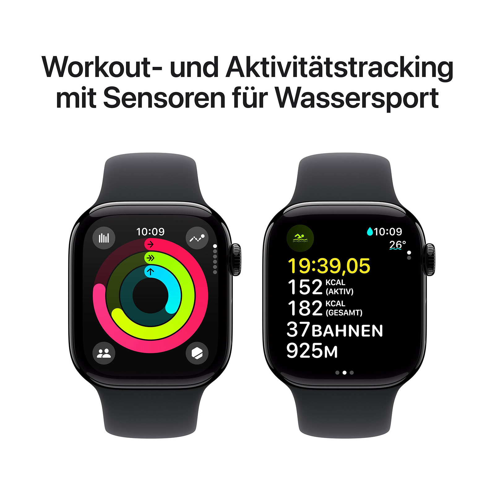 Apple Watch Series 10 GPS, 42 mm Aluminiumgehäuse Diamantschwarz, Sportarmband Schwarz - S/M