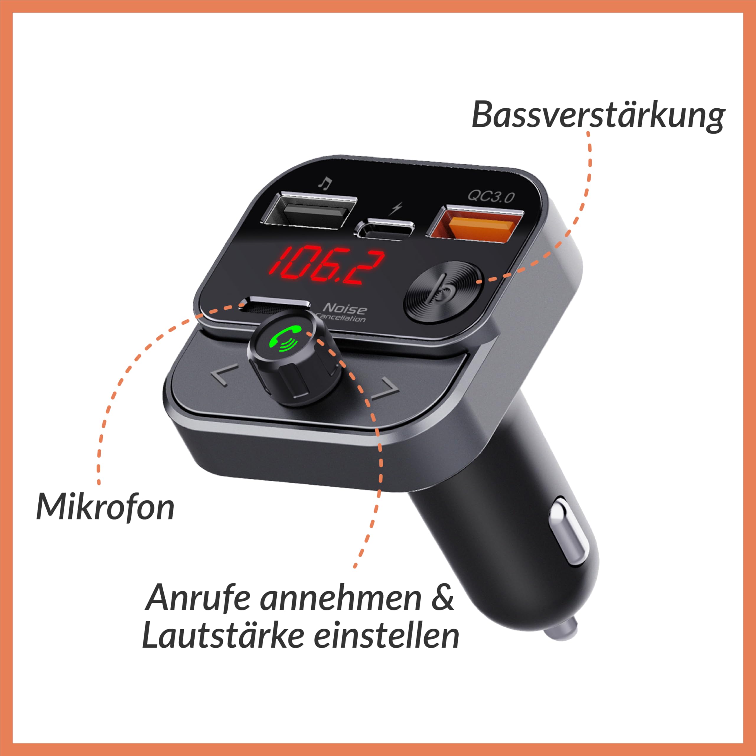 TECHNAXX FMT1700BT FM-Transmitter Bluetooth USB Freisprechfunktion