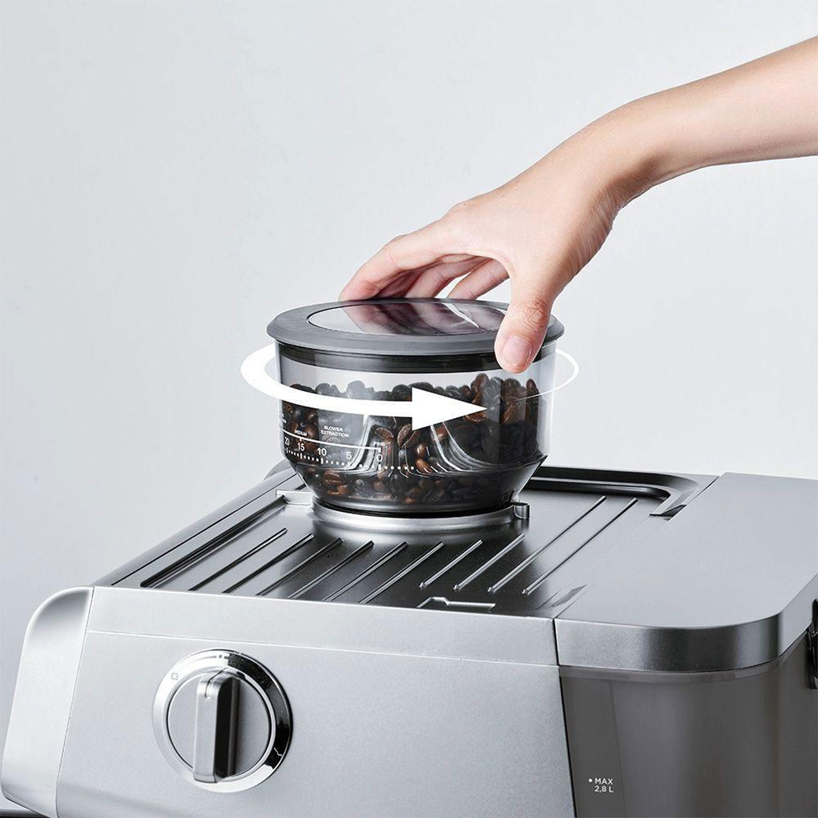 Polti Coffea G50S Siebträger-Espressomaschine (15 bar, 1600 Watt, Barista, Touchpanel, Edelstahl-Tamper, 30 Mahlgrade, 2,8 Liter Wassertank, Doppel-Ausgabe)