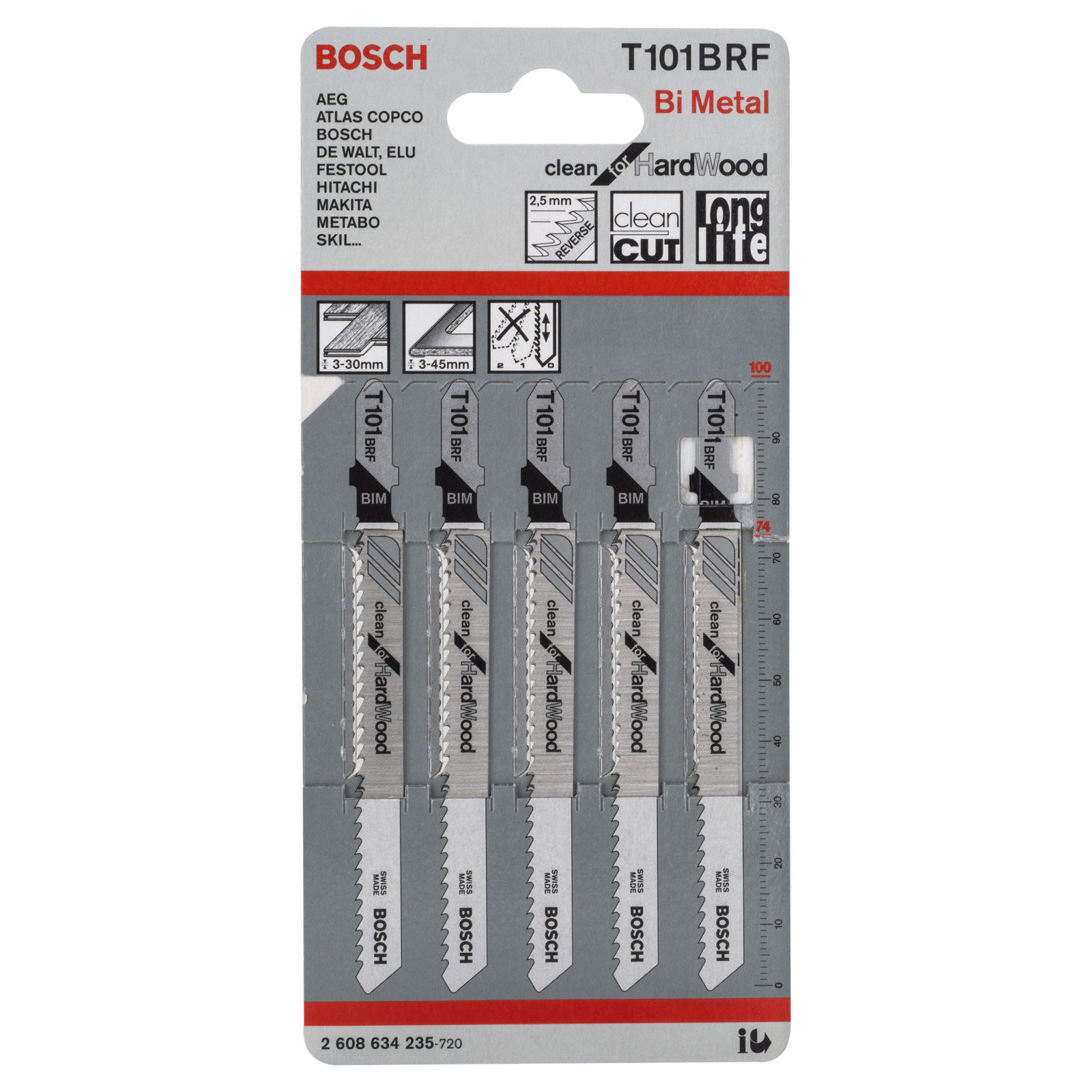 Bosch Professional Stichsaegeblatt T 101 BRF Clean for Hard Wood, 5er-Pack