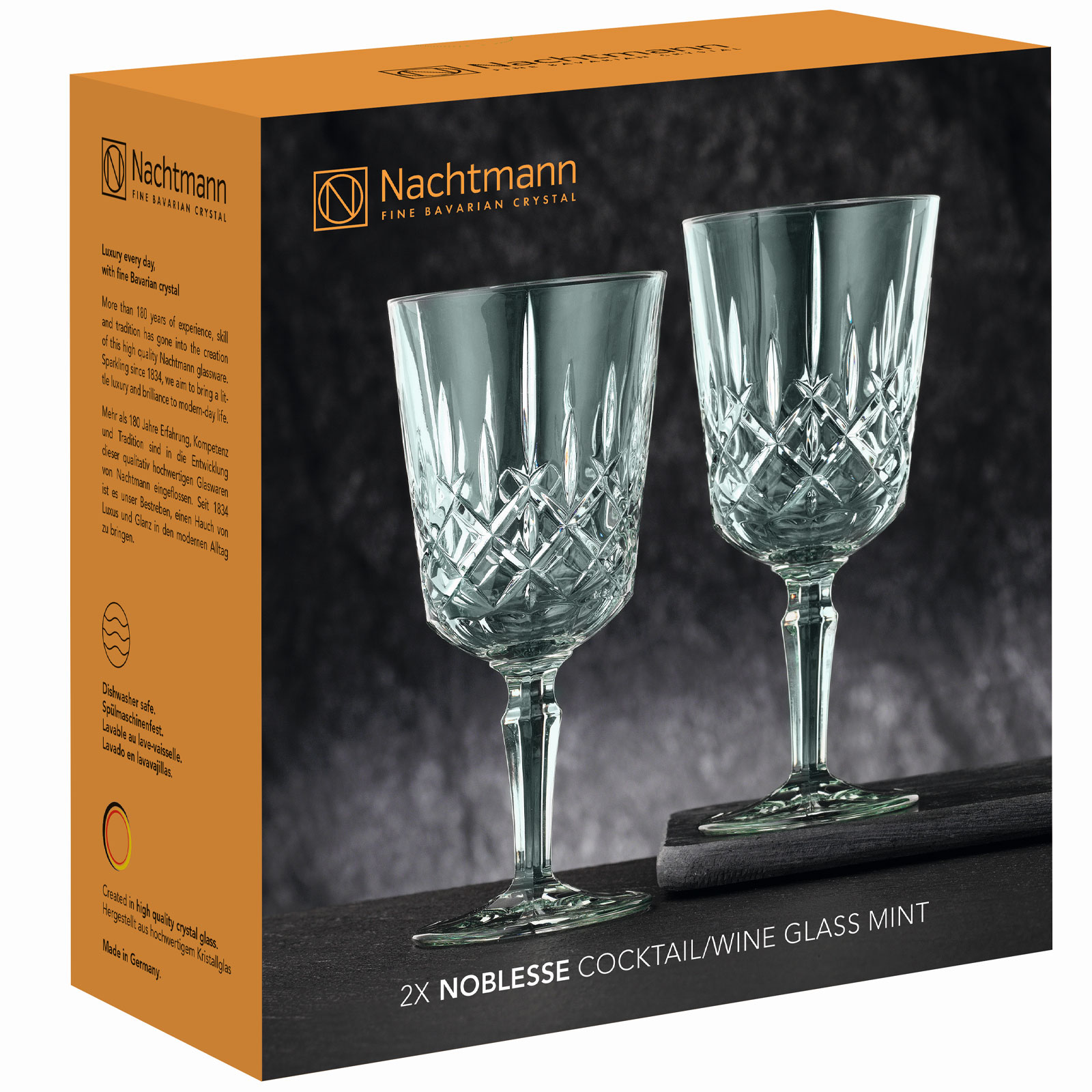 Nachtmann, 2-teiliges Weingläser-Set, Grüne Cocktailgläser/Weingläser, Kristallglas, 355 ml, Mint, Noblesse Colors, 105220