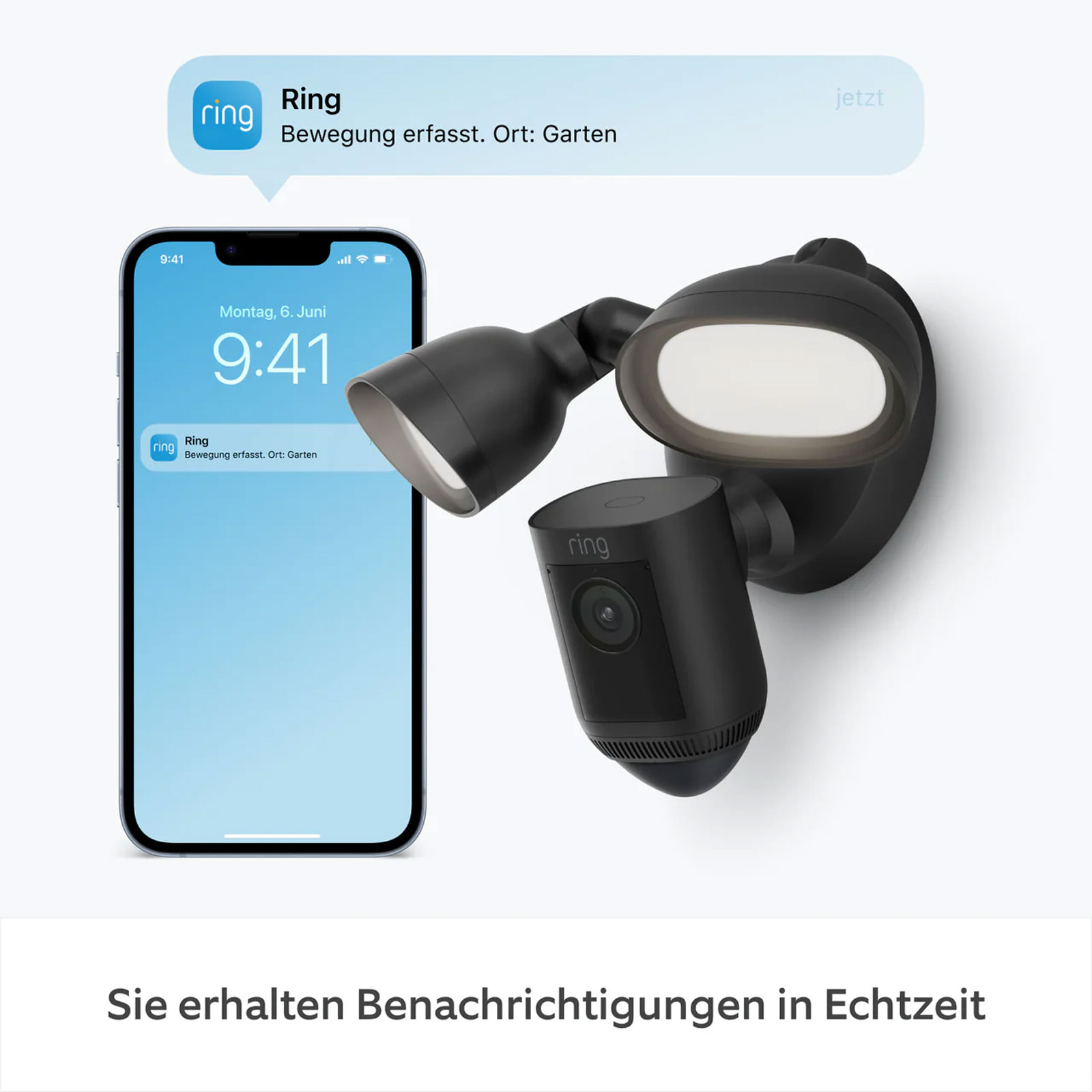 Ring Floodlight Cam Wired Pro, Schwarz Außenkamera (Überwachungskamera, WLAN, Amazon Alexa)