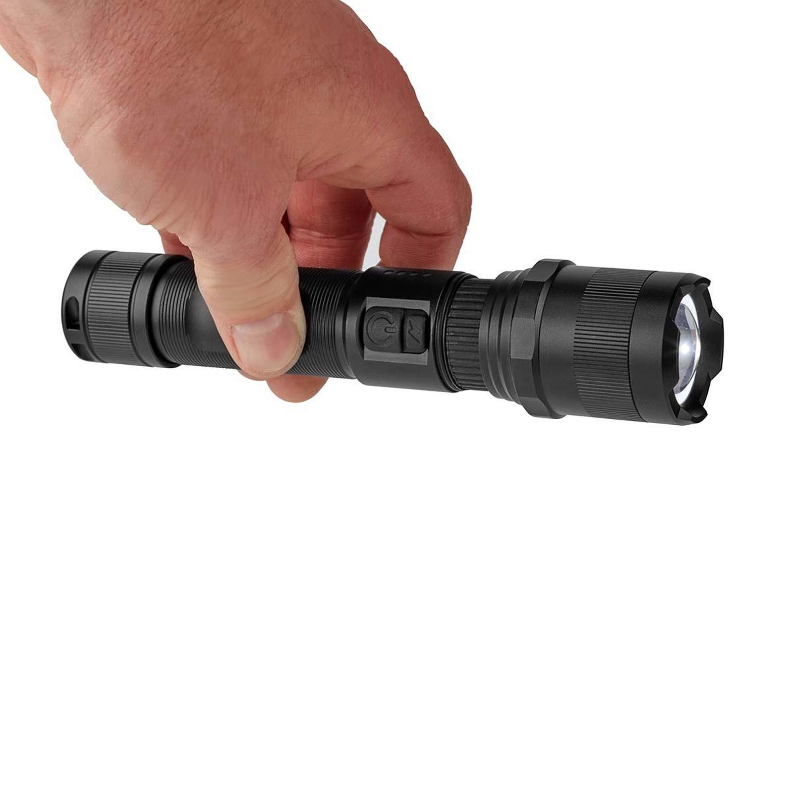 NEDIS LED-Taschenlampe 10W Lith. schwarz (3.7 V DC, 10 W, Eingebautes Lithium Ion, Wiederaufladbar,)