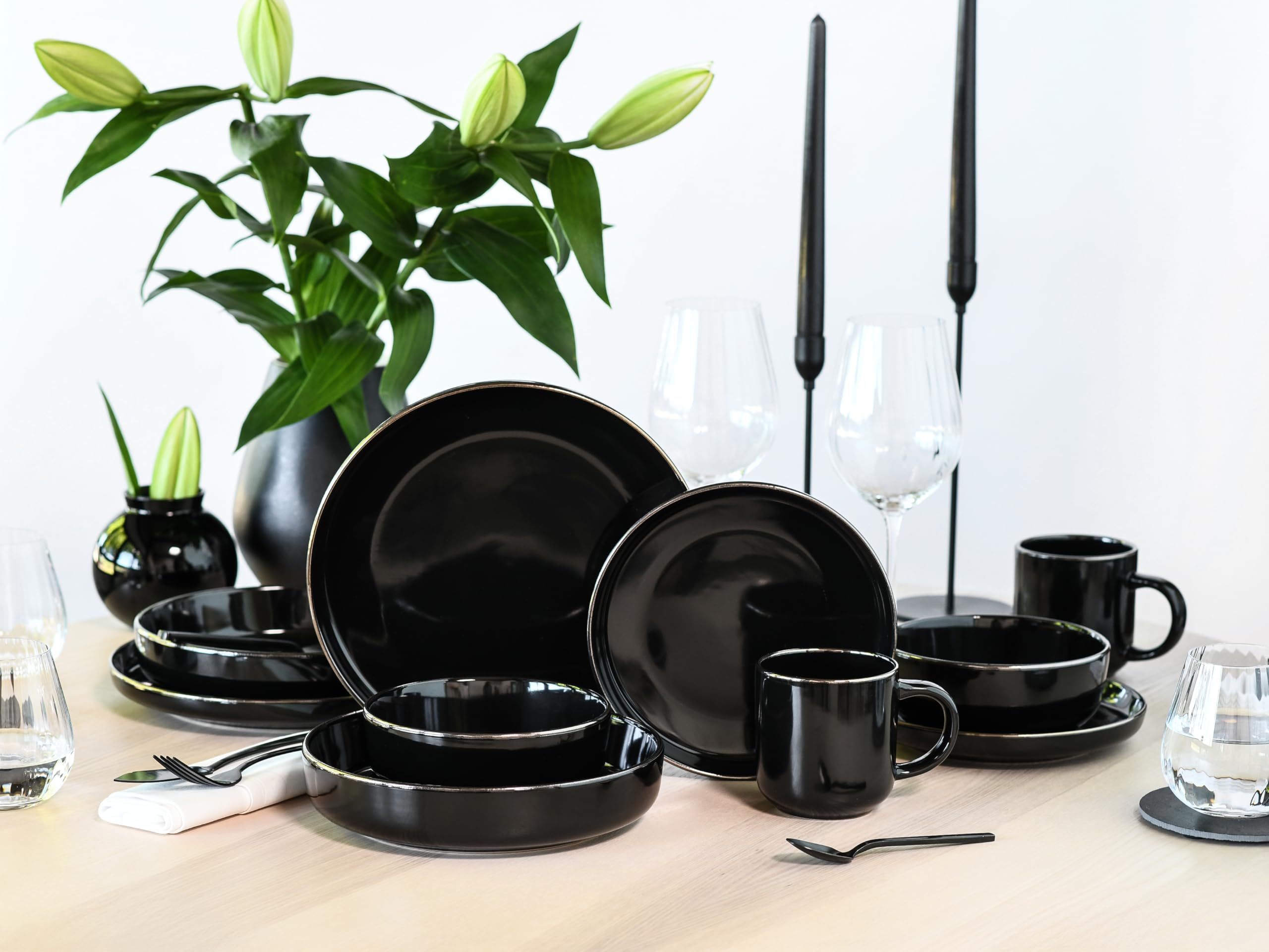 CreaTable 24782 Kombiservice Serie Nordic Festive Schwarz 10-tlg. 2 Personen