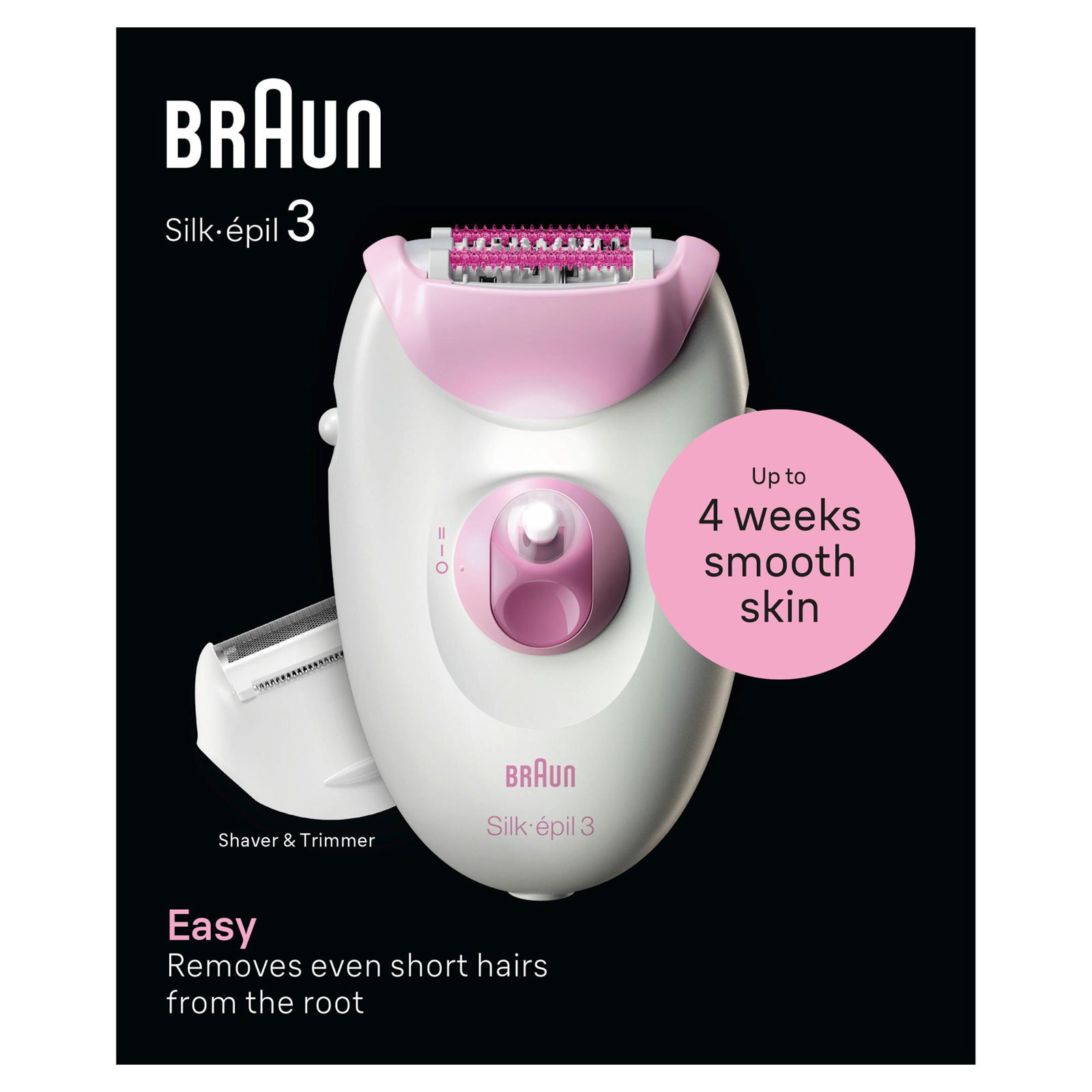 Braun Epilierer Silk-épil 3 3-031 (Netzbetrieb, Massagerollen-Aufsatz, Smartlight, Epilieren, Rasieren und Trimmen, Rasieraufsatz, Trimmeraufsatz, Made in Germany)