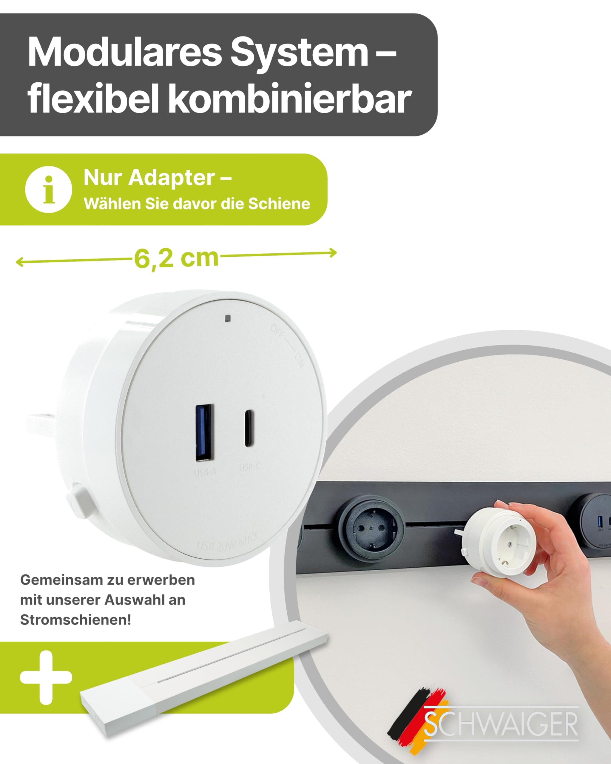 SCHWAIGER Steckdosenadapter für modulare Stromschiene