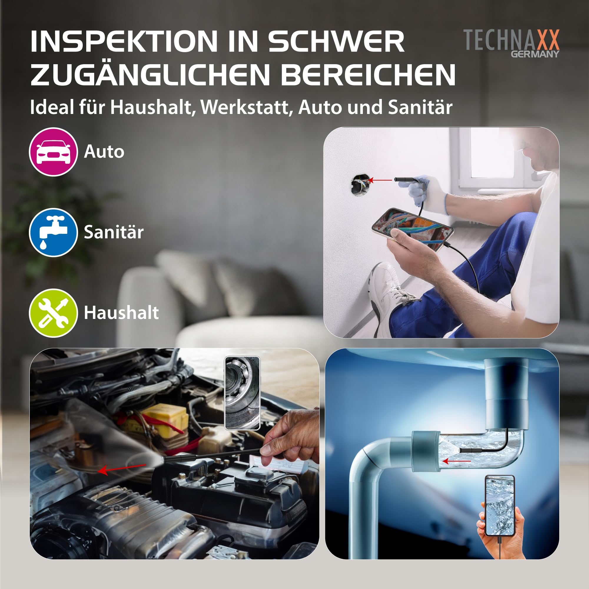 Technaxx USB-C Endoskopkamera TX-386 – Inspektionskamera mit Licht