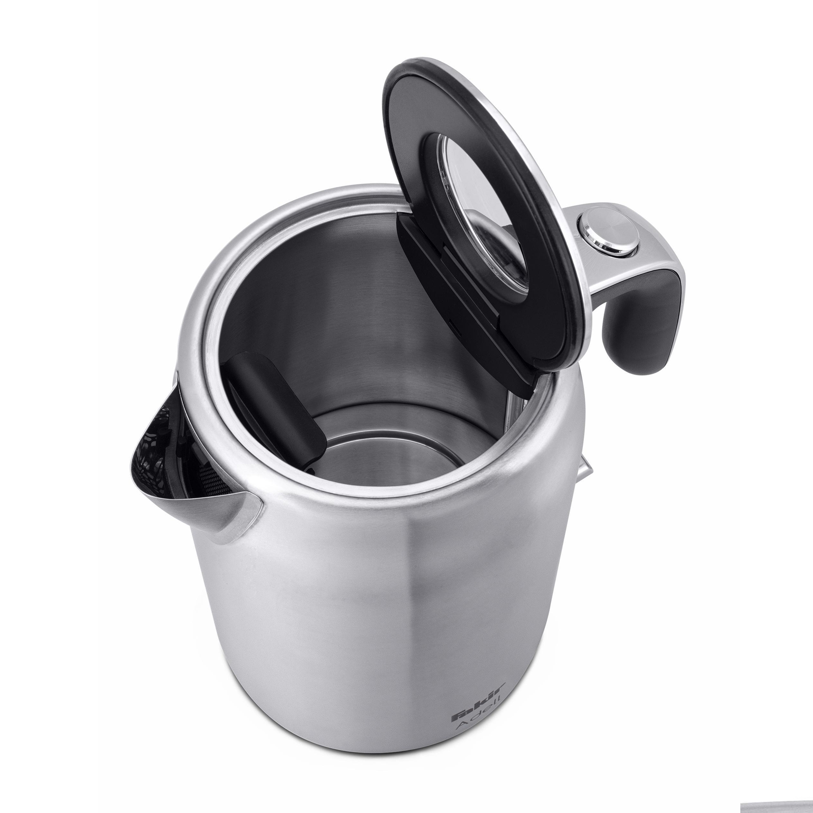 Fakir Wasserkocher Adell Edelstahl/Silber (Edelstahlgehäuse, 1,7 Liter, 2.200 Watt, Kabellos und 360° rotierend, Wasserstandsanzeige, Kalkfilter, beleuchteter Hauptschalter)