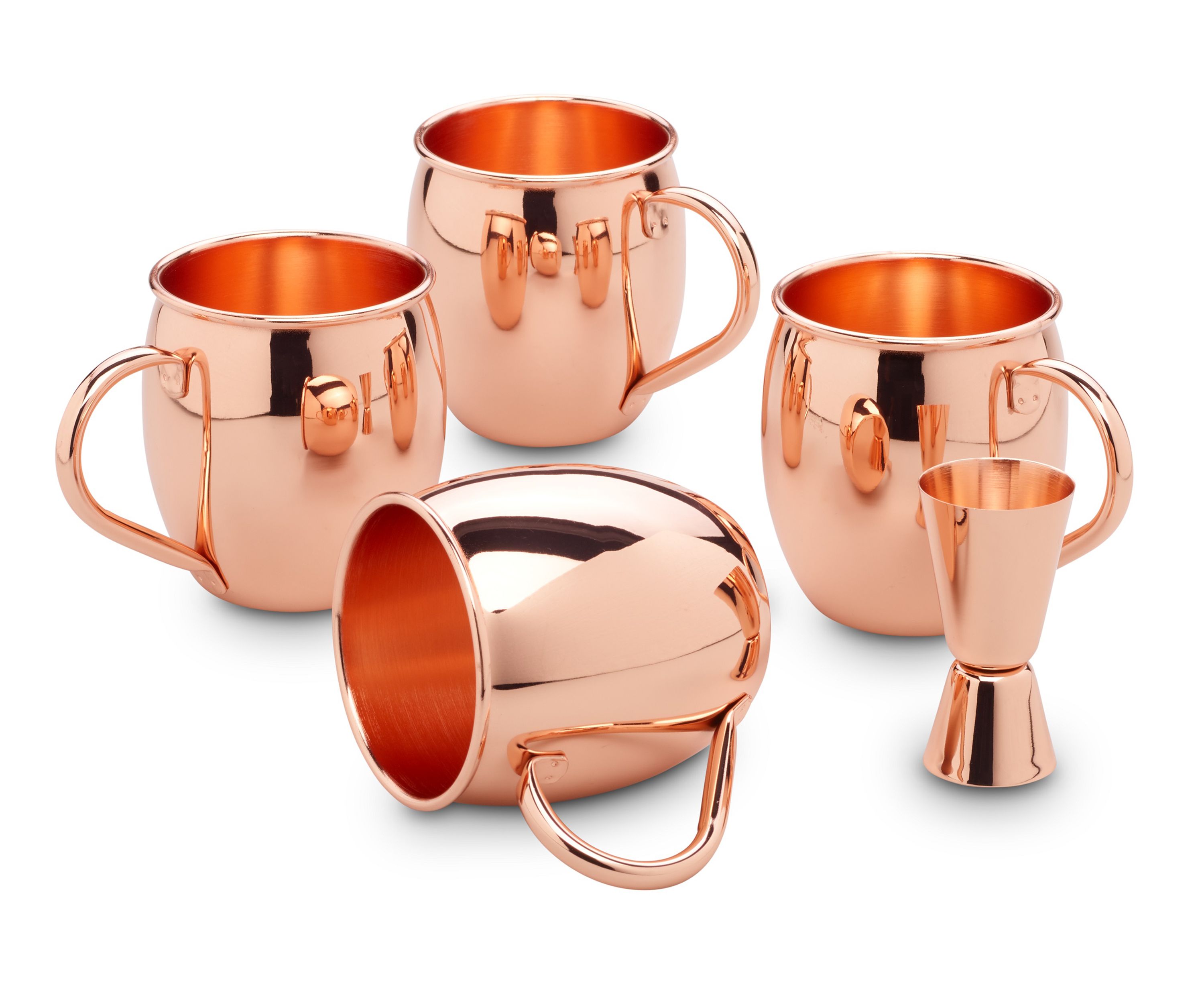 ECHTWERK Moscow Mule Kupferbecher 5er Set gefertigt aus Edelstahl bestehend aus 4x Kupferbecher 500ml und 1x Messbecher 2cl/4cl