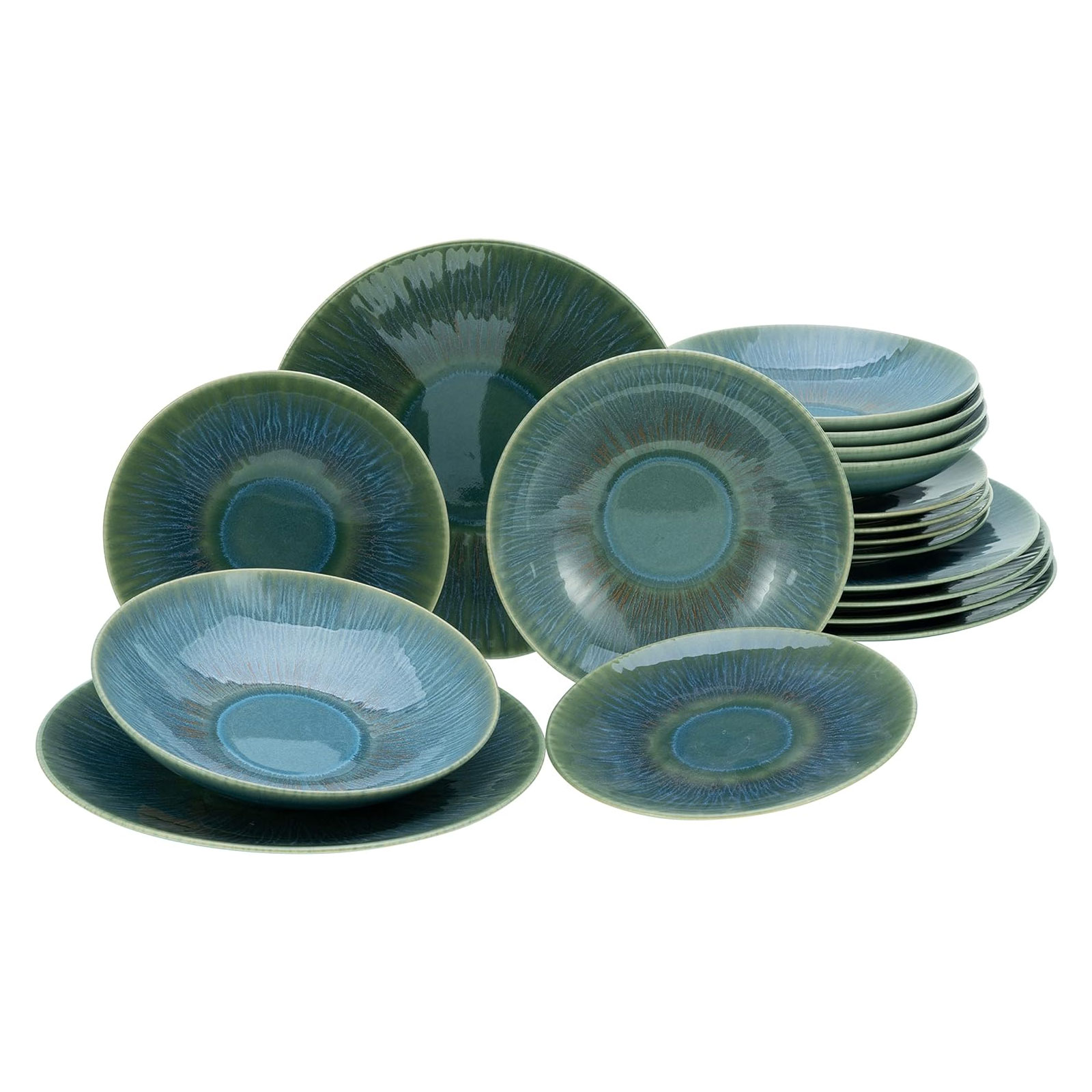 CreaTable, 10688, Serie Sea Breeze Green, Geschirrset, Teller Set 18 teilig
