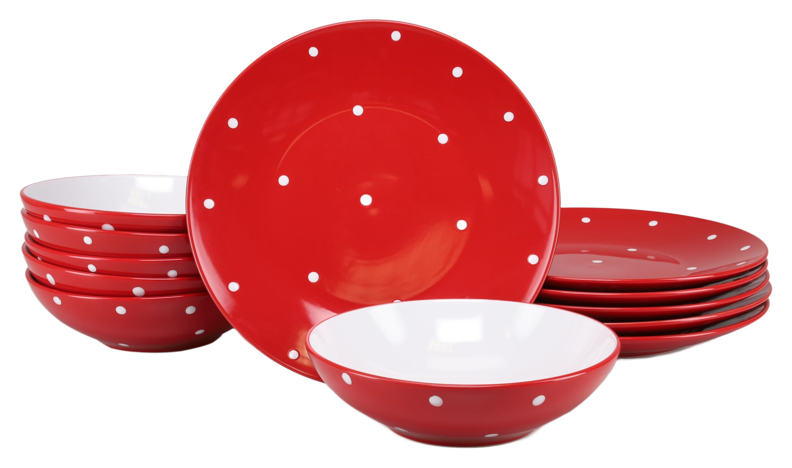 CreaTable 24593 Tafelservice Serie Polka Dots Rot-Weiss 12-tlg.  6 Personen