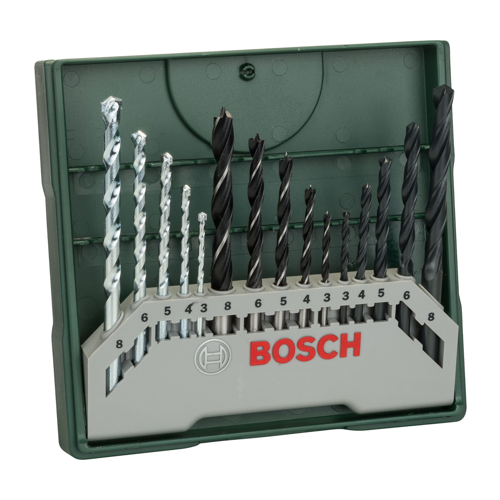 Bosch Professional Mini-X-Line Mixed-Set, 15-teilig, 5 Stein-, 5 Metall-, 5 Holzbohrer