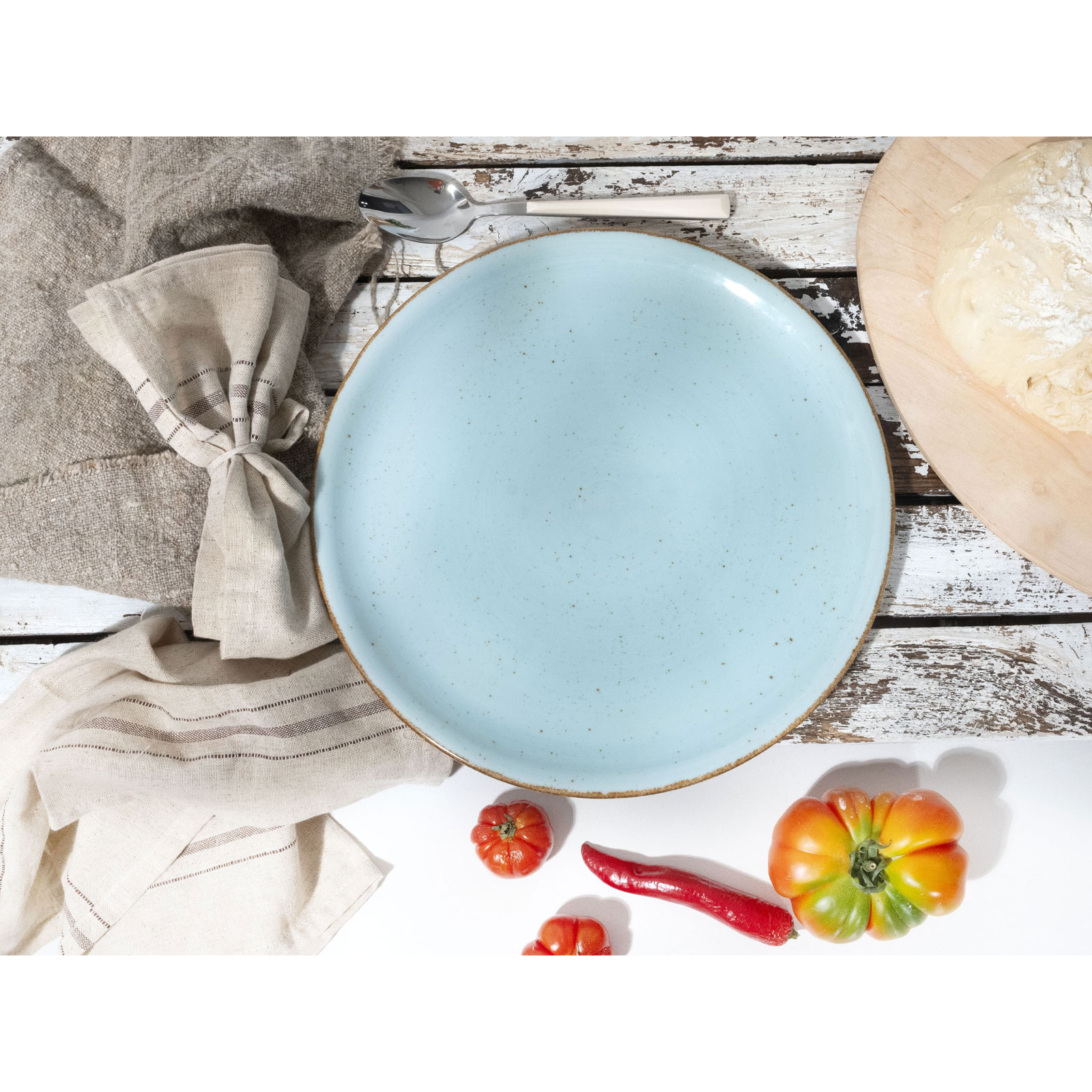 CreaTable, 34045, Serie Vintage Nature Aqua, 4-teiliges Geschirrset, Pizzateller aus Porzellan, spülmaschinen- und mikrowellengeeignet, Made in Europe