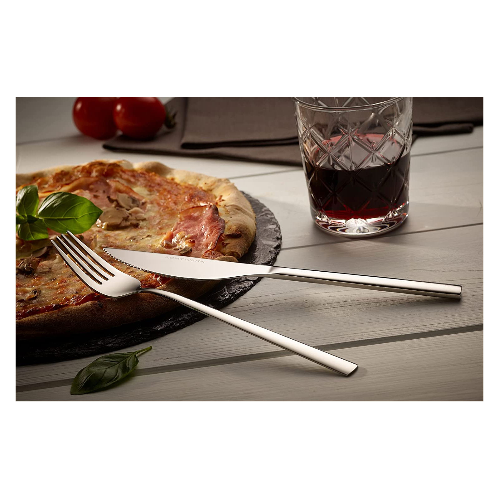 Echtwerk Pizzabesteck-Set, Pizzaset, Steakbesteck, Essbesteck 4-teilig  2 Personen, Mit 2 Pizzamessern und 2 Pizzagabeln aus Edelstahl