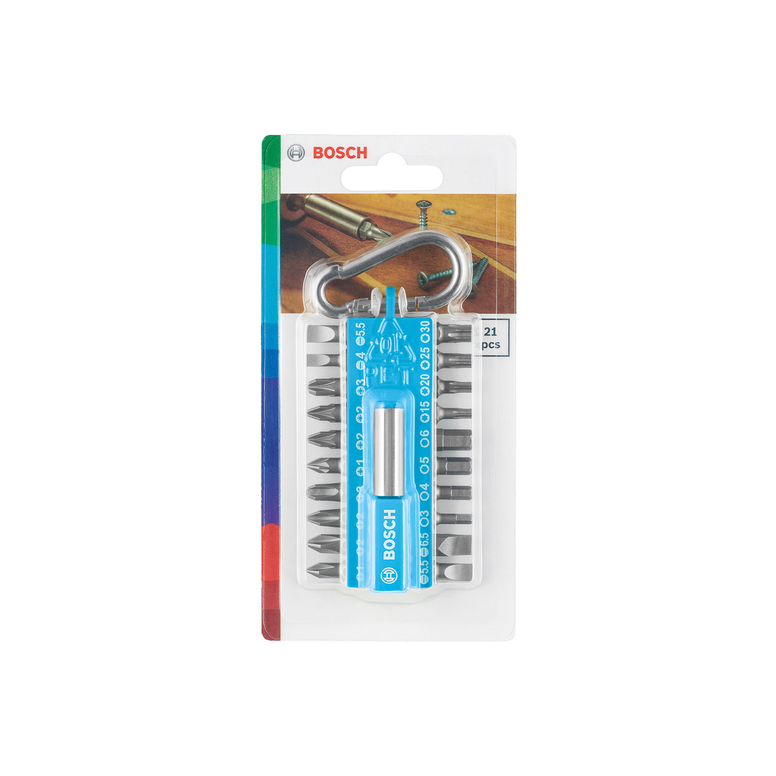 Bosch Professional 21-teiliges Schrauberbit-Set mit Snap-hook, Hellblau