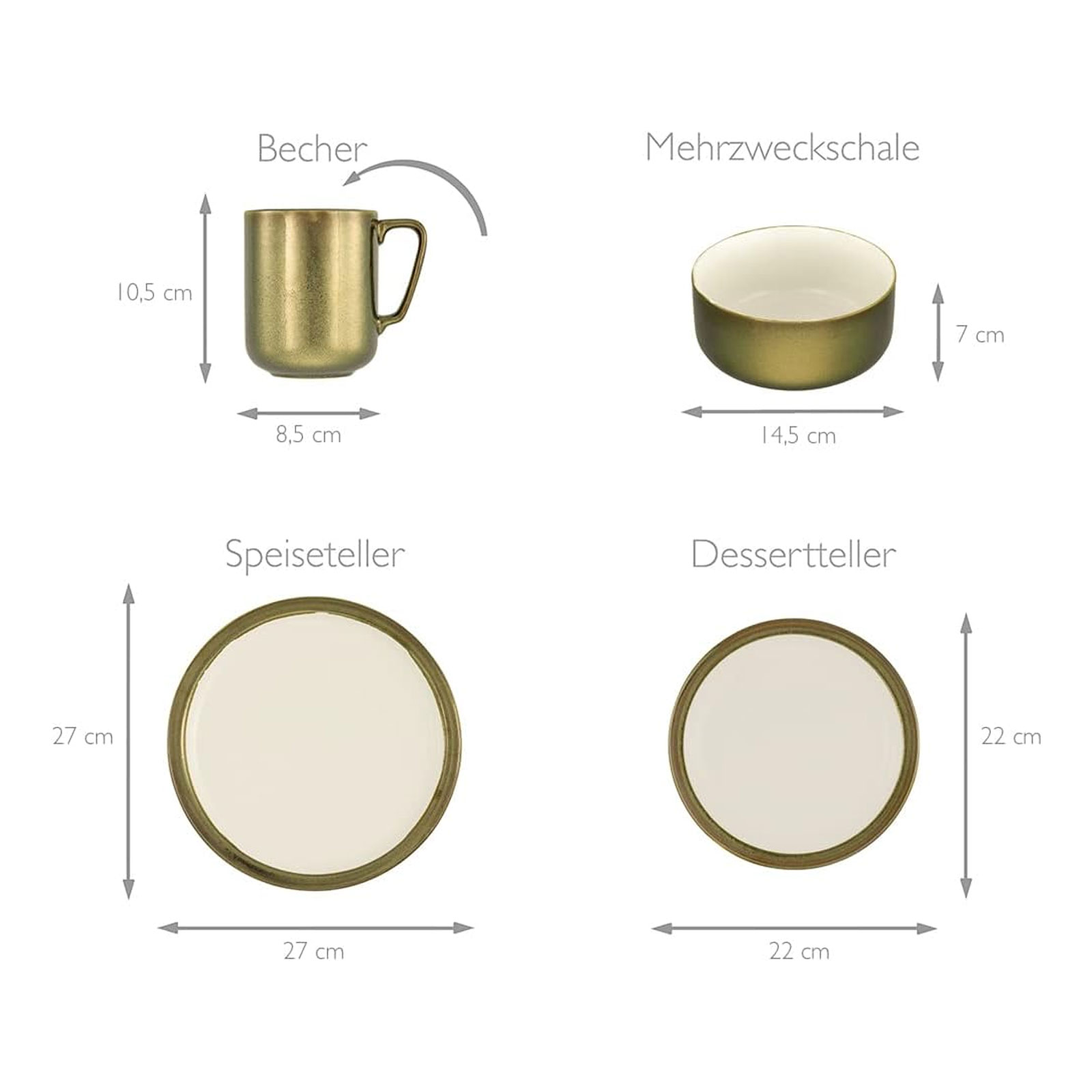 CreaTable, 23590, Serie MODERN INDUSTRIAL, weiß, Geschirrset, Kombiservice 8 teilig