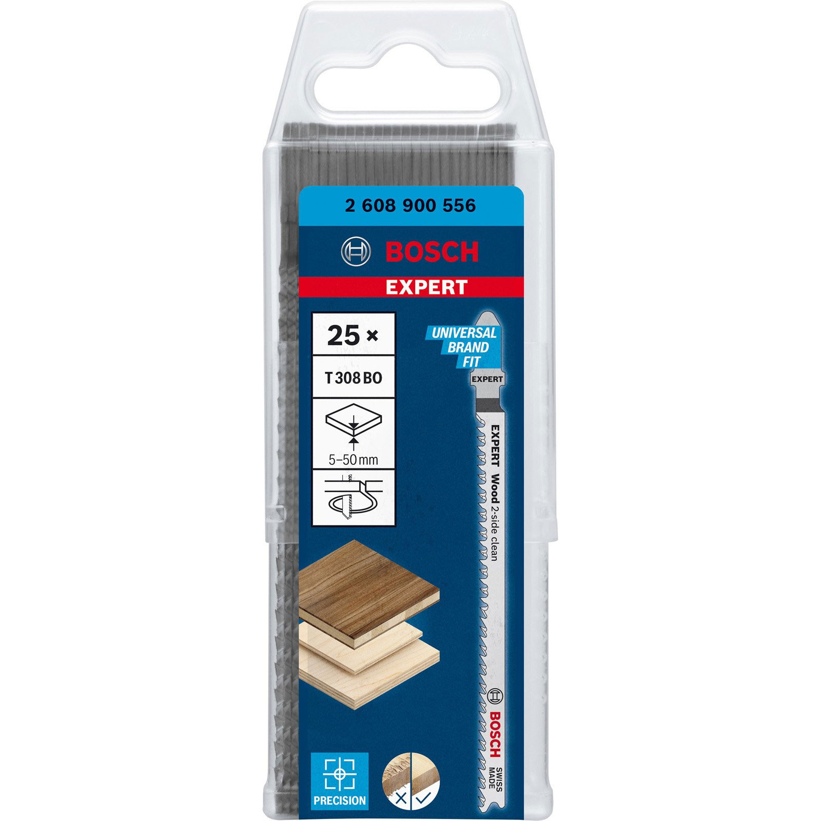 Bosch Professional Expert Wood 2-side clean T 308 BO Stichsaegeblatt, 5 Stueck Stichsaegen