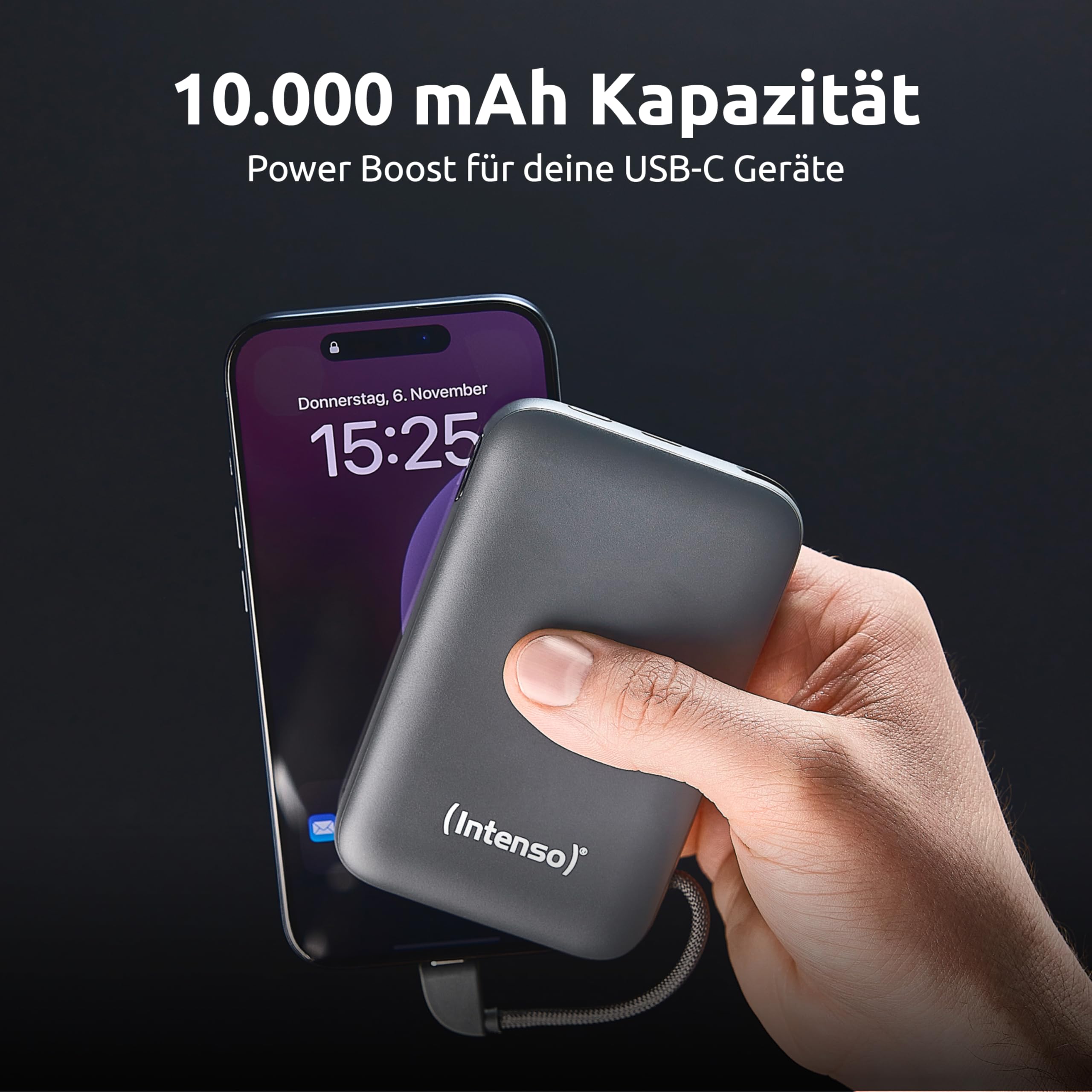 Intenso S10000 Powerbank mit integriertem USB-C Kabel