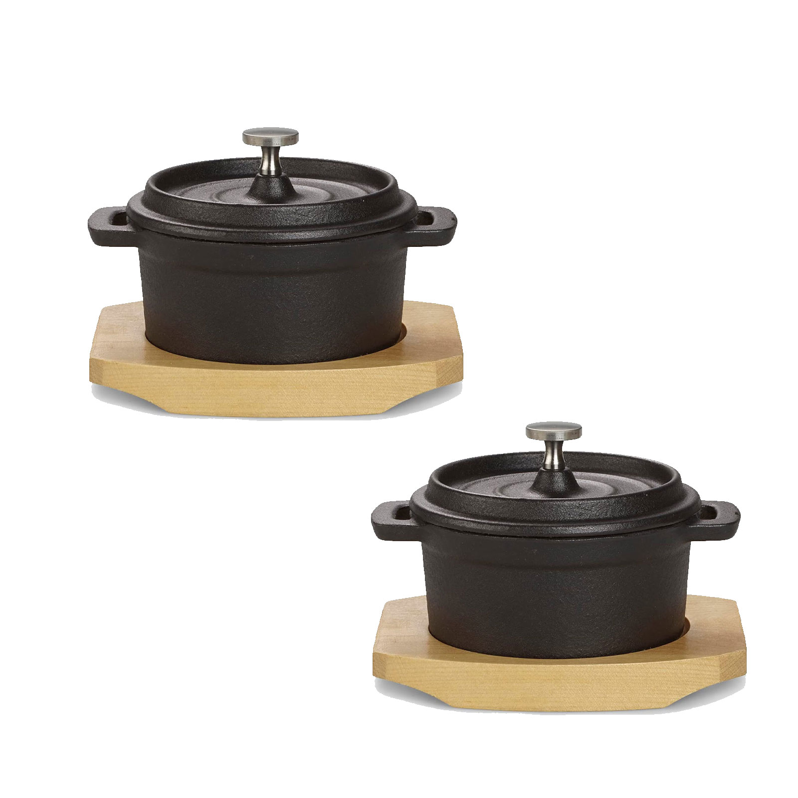 Echtwerk Kochtopf Gusseisen Mini-Kochtopf mit Servierbrett, Kleiner Bräter 200 ml