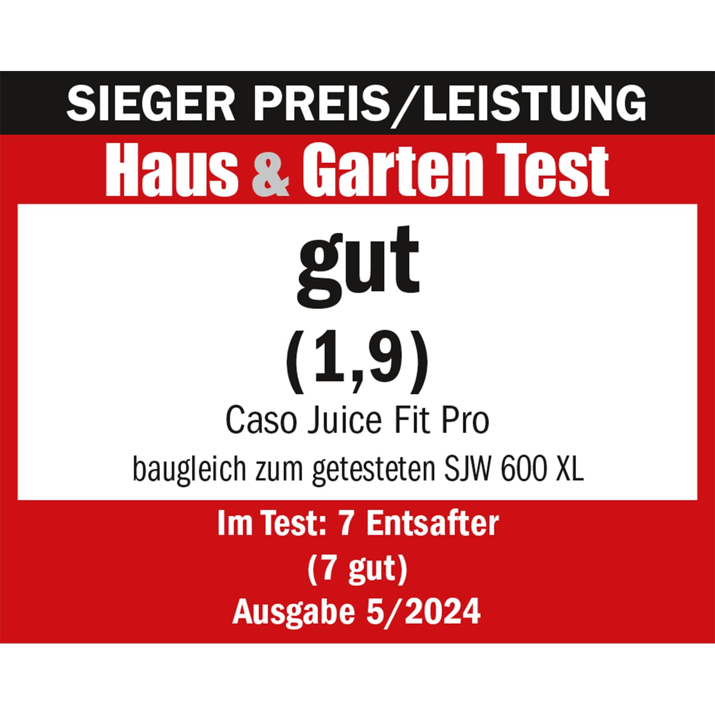 CASO Juice Fit Pro - Slow Juicer, Testsieger: Haus & Garten Test