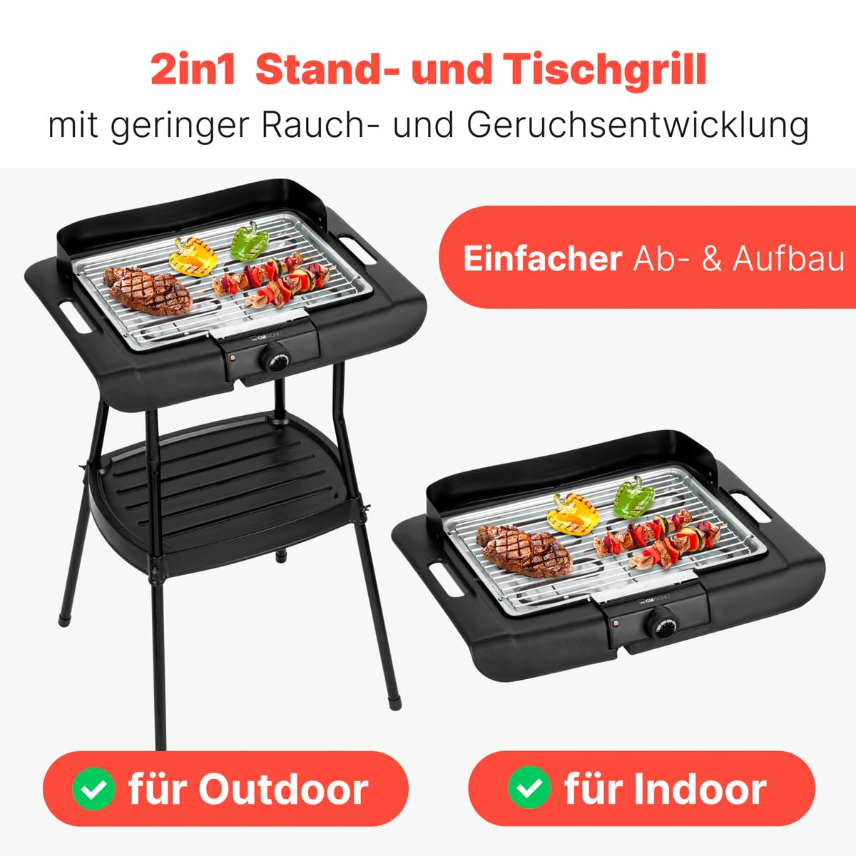 Clatronic® Stand- und Tischgrill | für innen und außen, BQS 3842