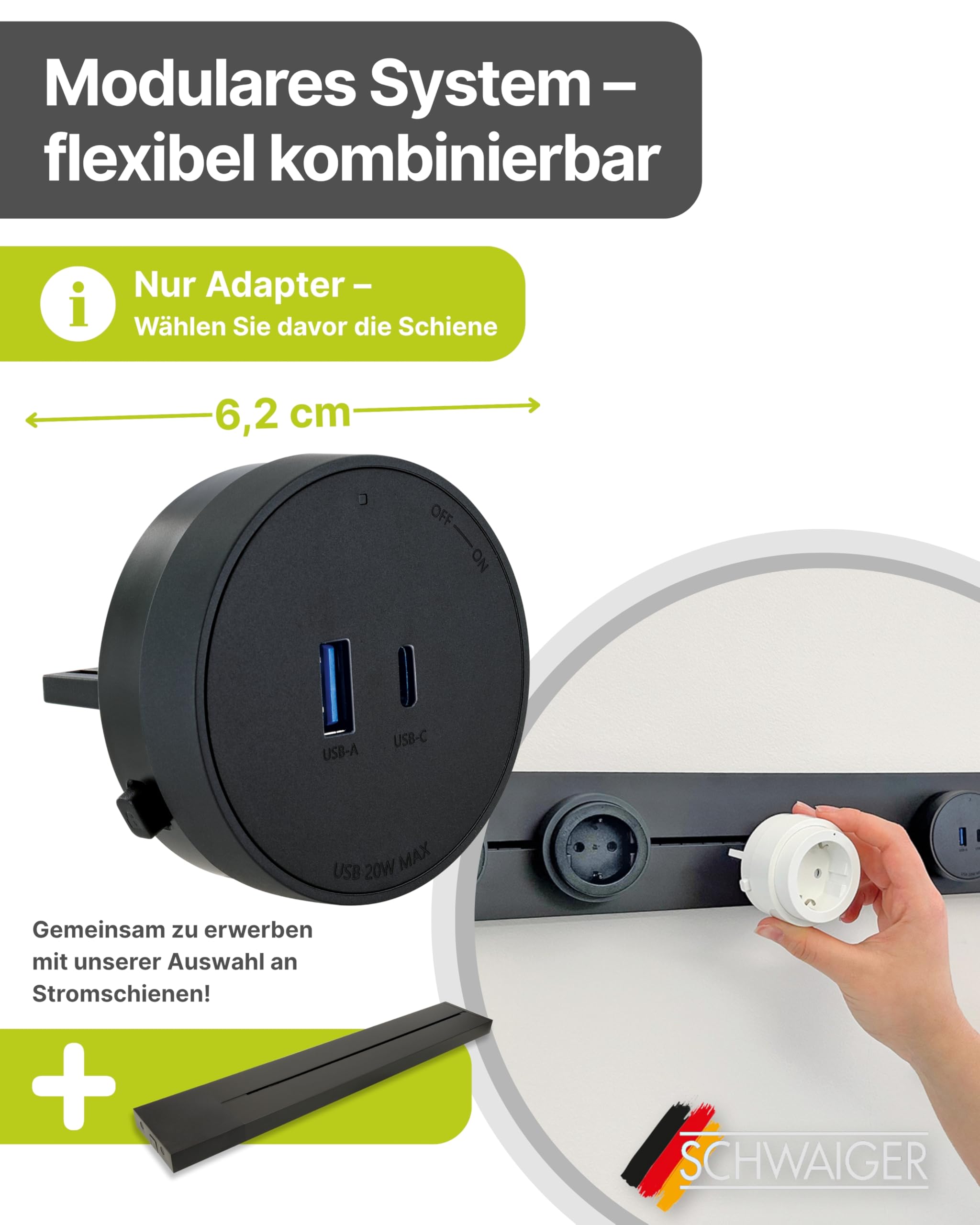 SCHWAIGER Steckdosenadapter für modulare Stromschiene